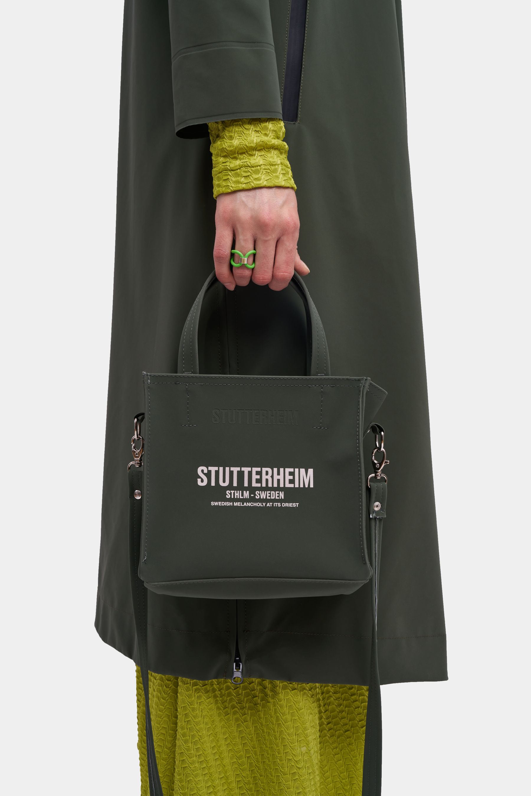 stutterheim biblio matte bag dark green accessories bags handbags