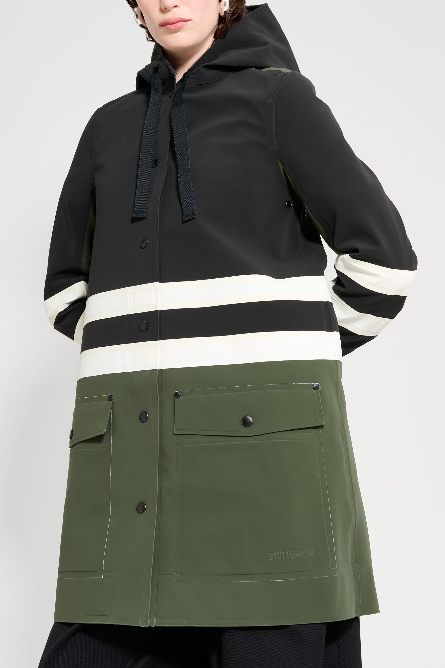 stutterheim blackeberg black/green/white women jackets raincoats
