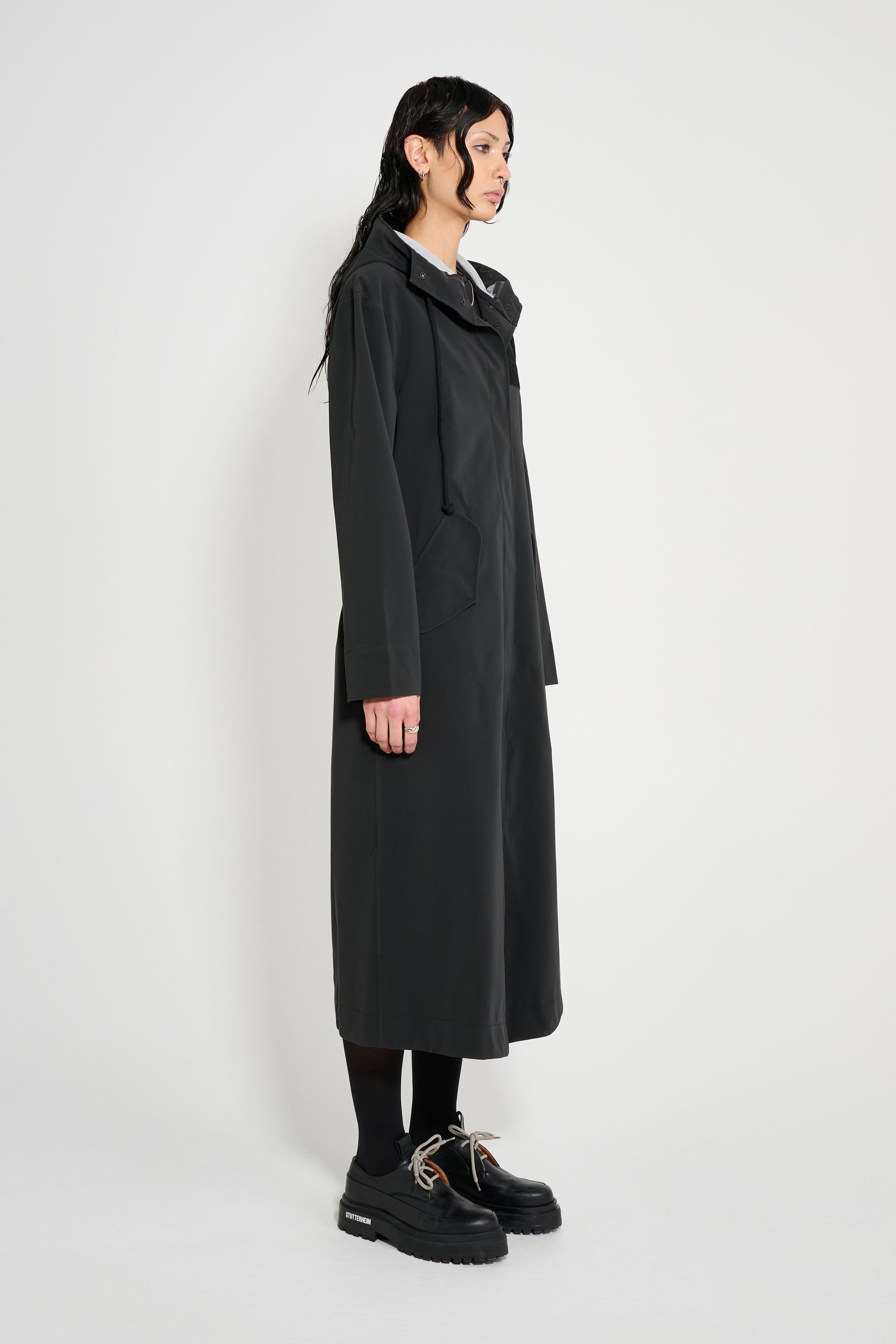 stutterheim chatham matte raincoat black women jackets long-raincoats