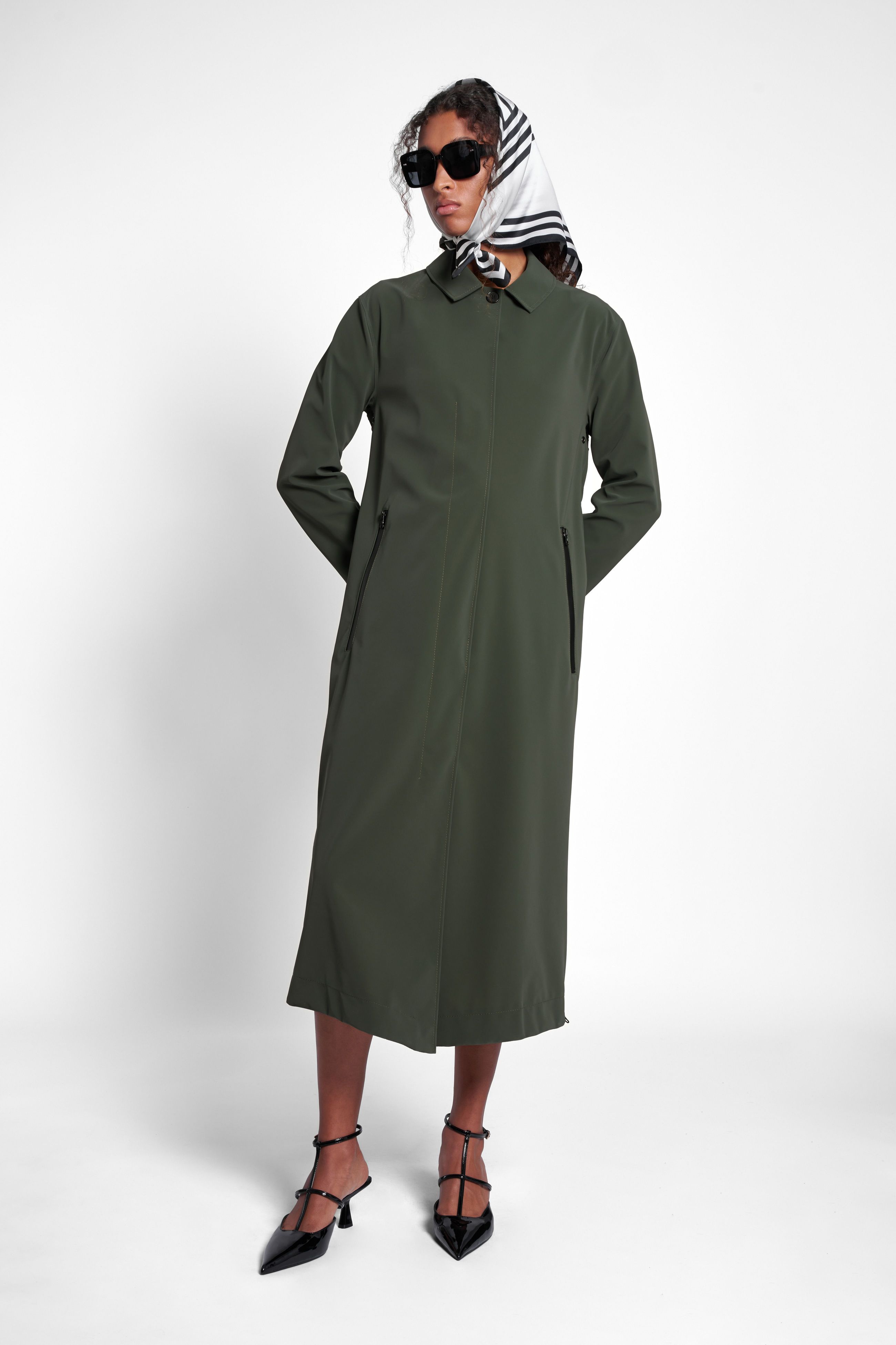 stutterheim hornstull matte long raincoat green women jackets trench-coats