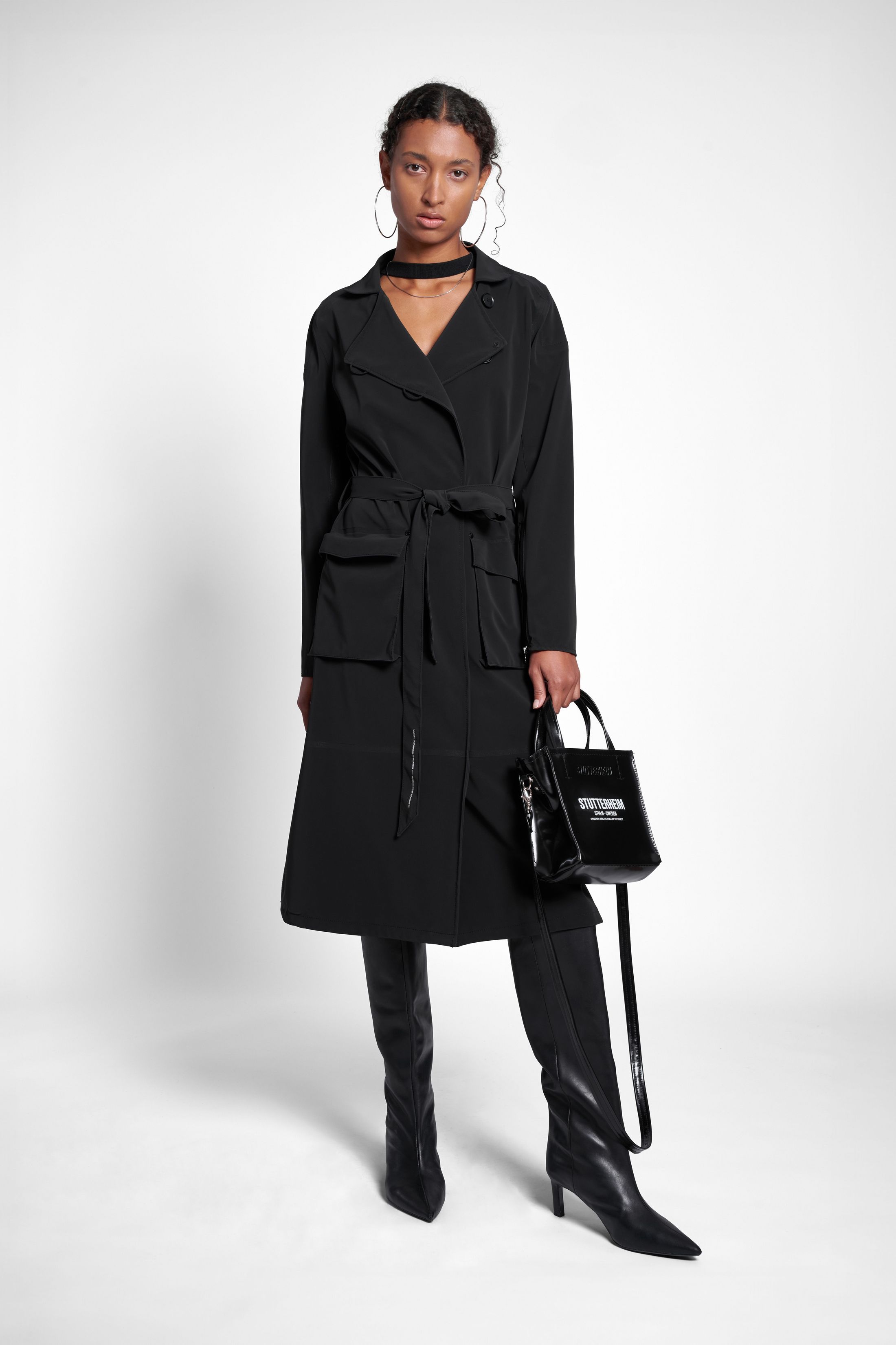 stutterheim kista matte trench coat black women jackets trench-coats