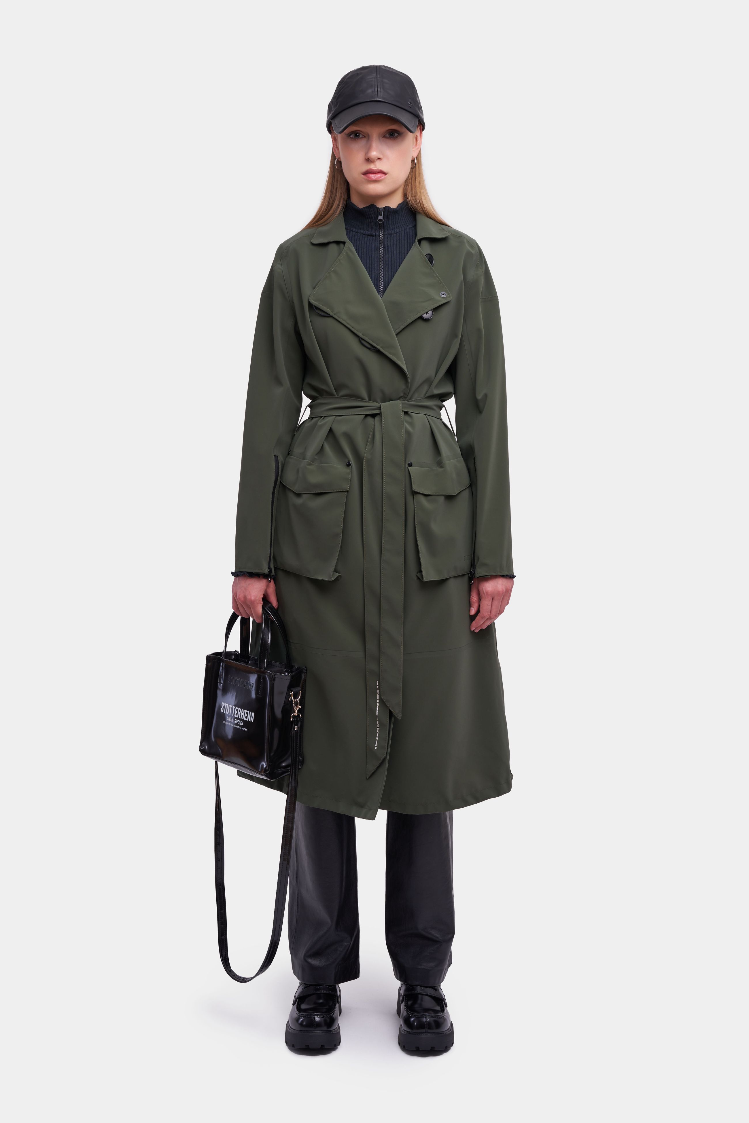 stutterheim kista matte trench coat dark green women jackets trench-coats