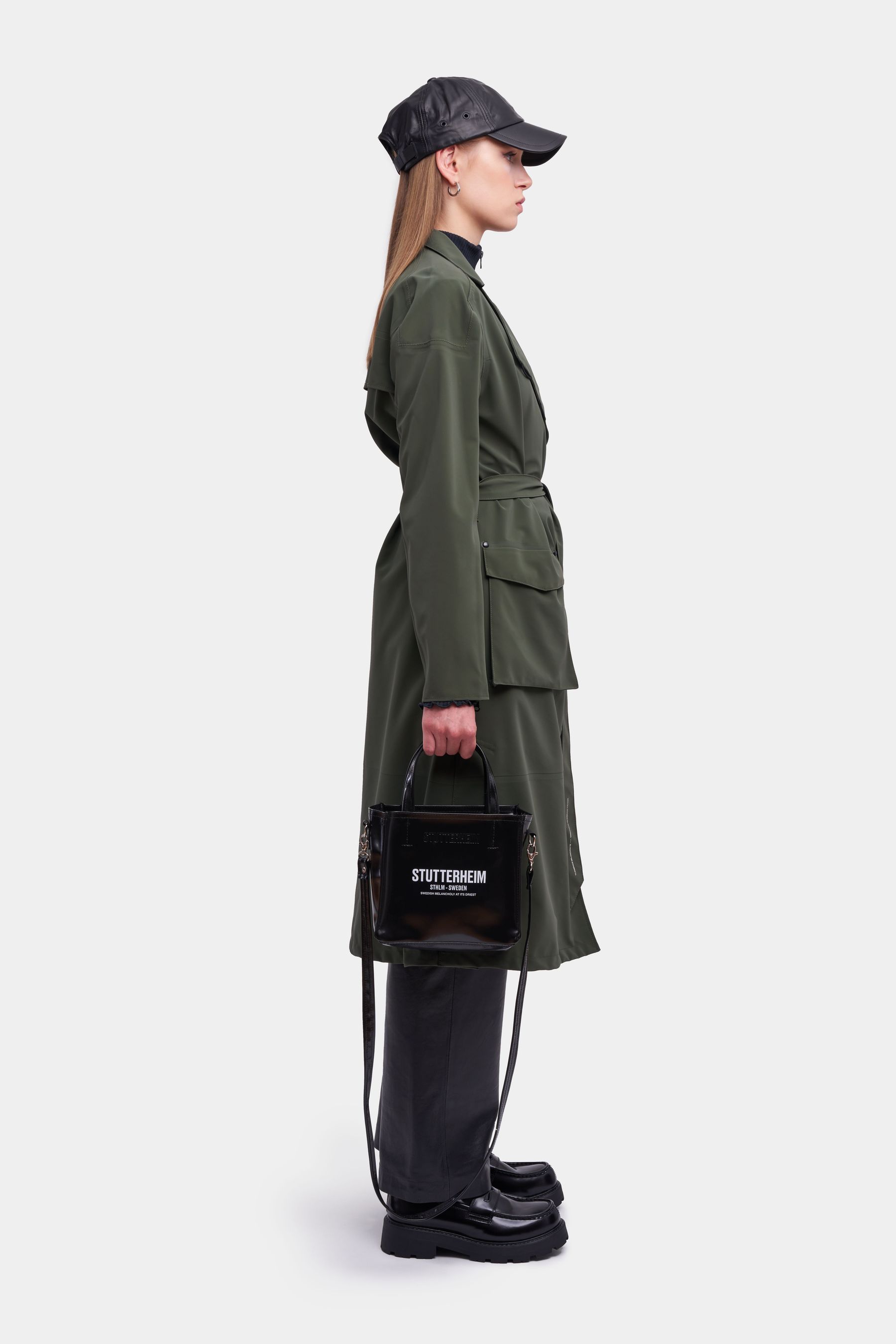 stutterheim kista matte trench coat dark green women jackets trench-coats