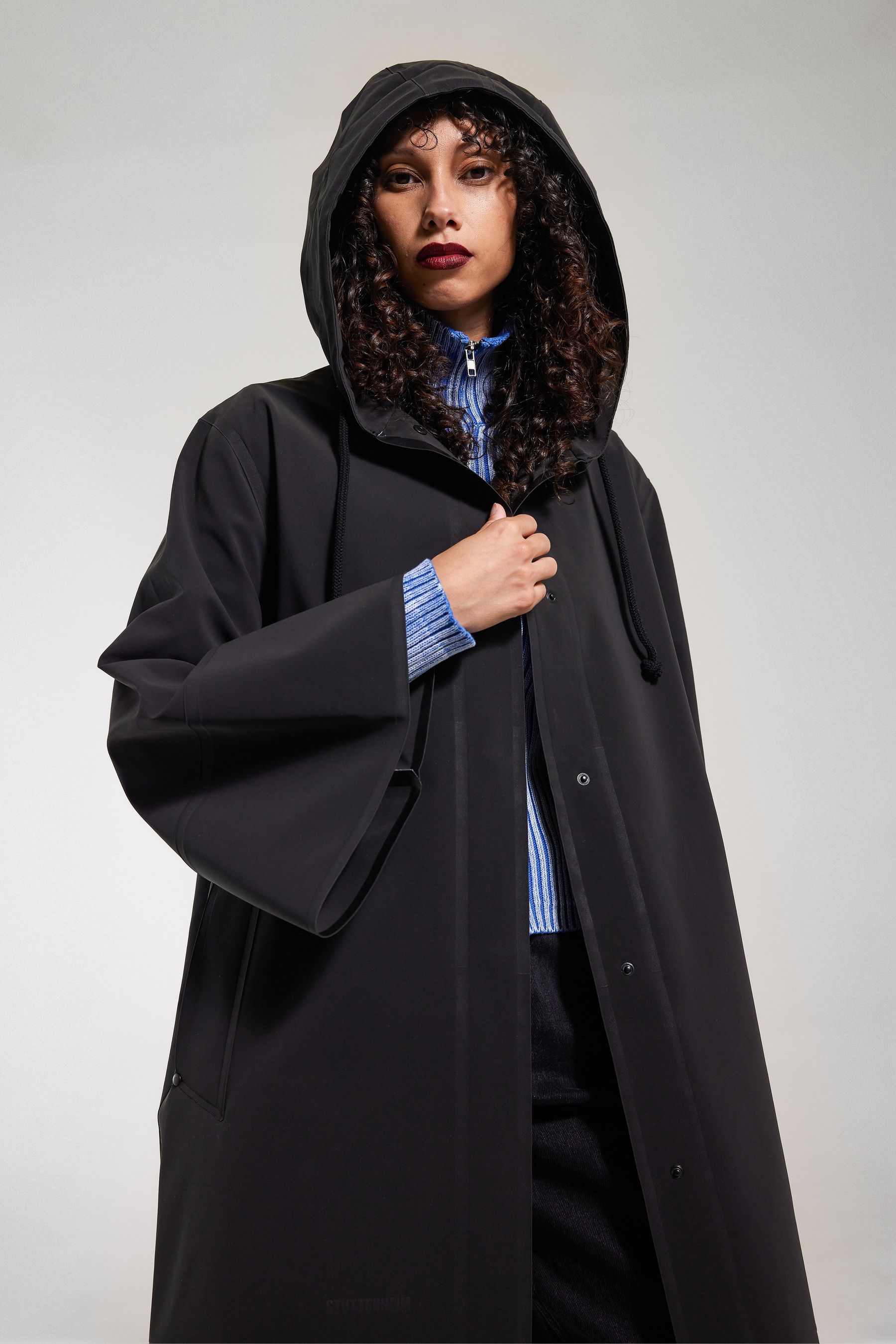 stutterheim lubban lightweight matte raincoat black women jackets raincoats