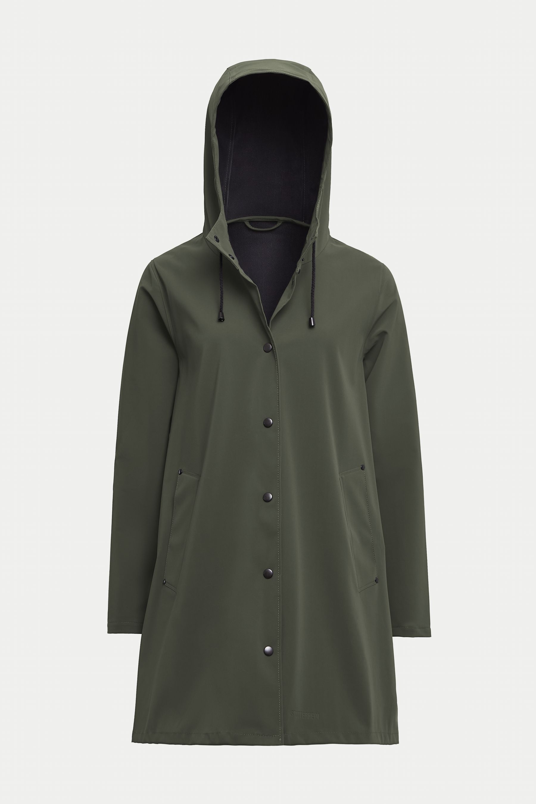 stutterheim mosebacke lightweight matte raincoat dark green women jackets raincoats
