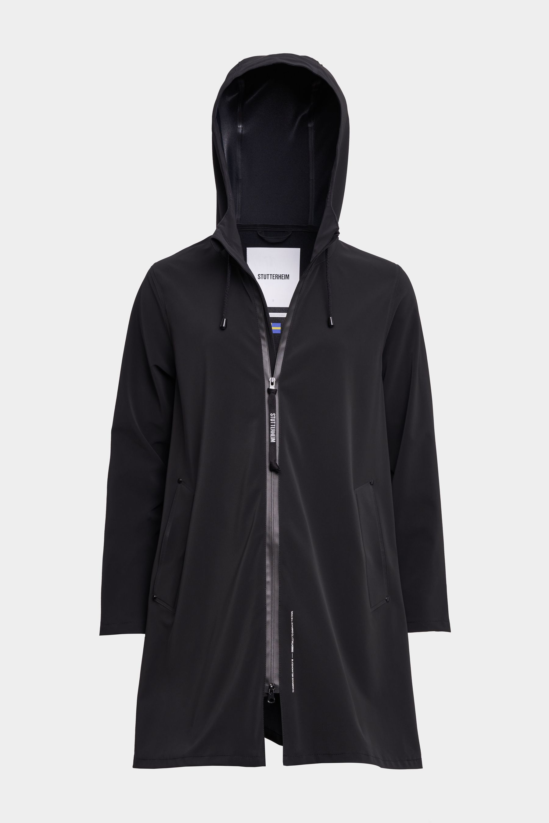 stutterheim mosebacke lightweight matte zip raincoat black women jackets raincoats