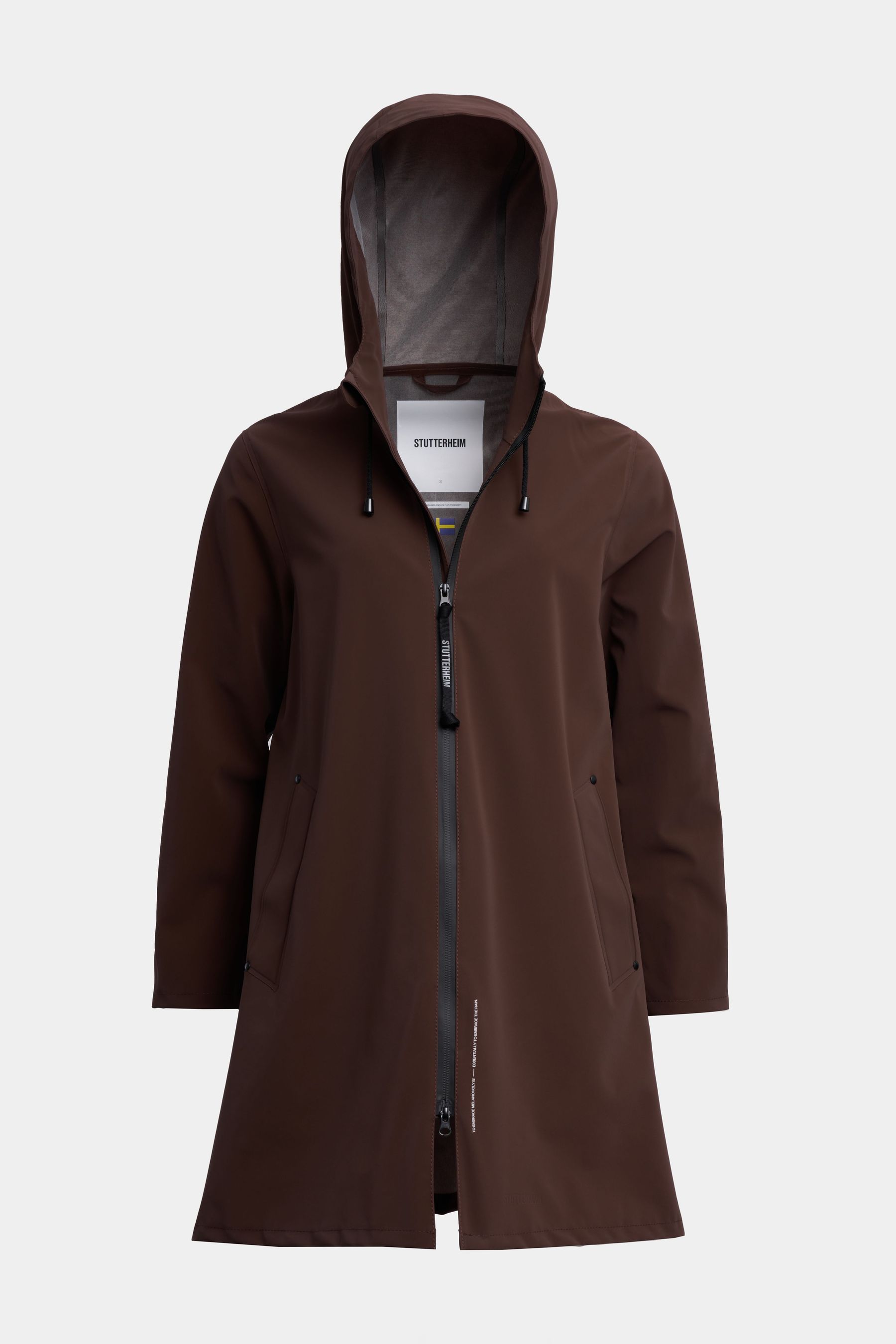 stutterheim mosebacke lightweight matte zip raincoat dark brown women jackets raincoats