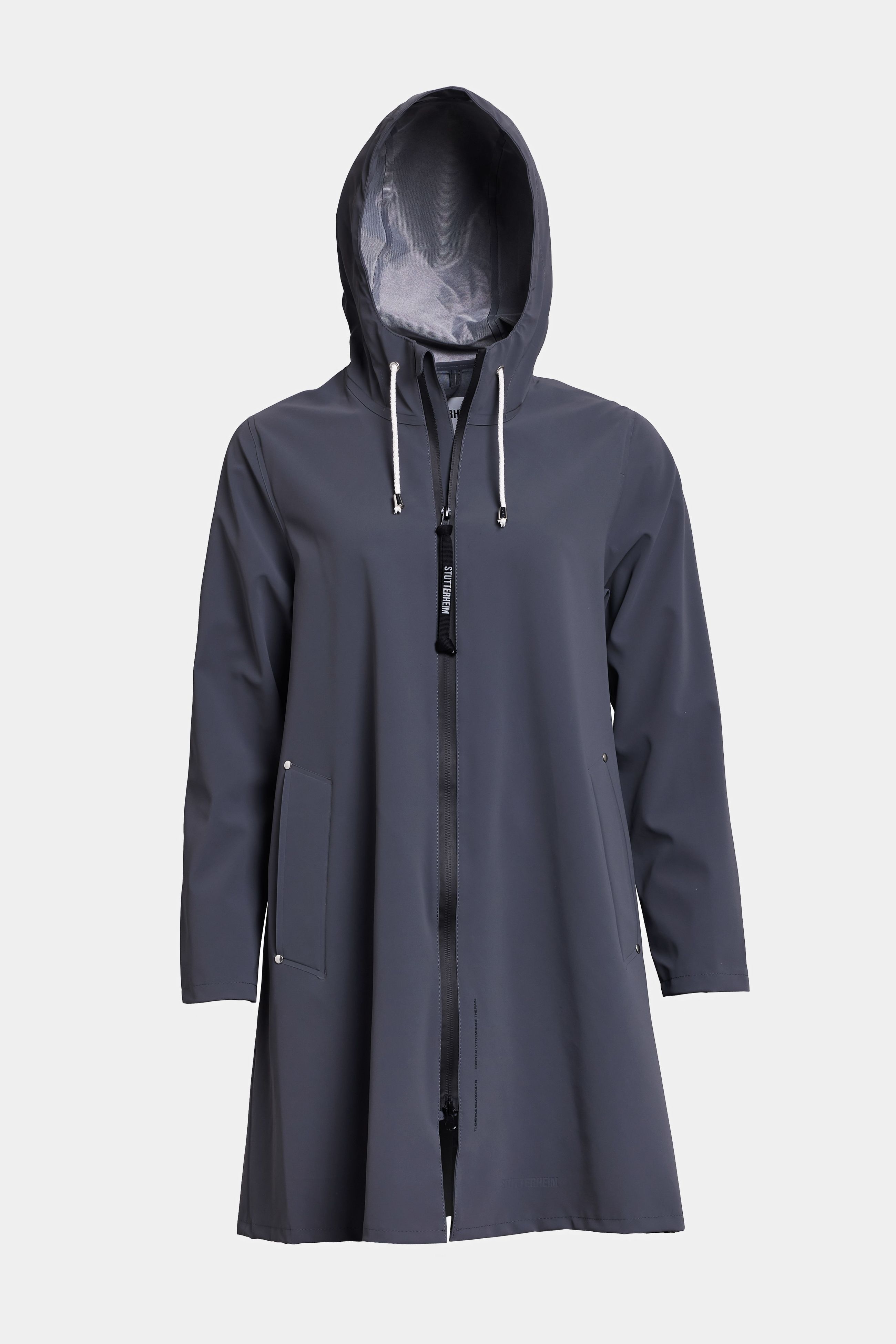 Stutterheim Mosebacke Lightweight Zip Matte Raincoat In Metal