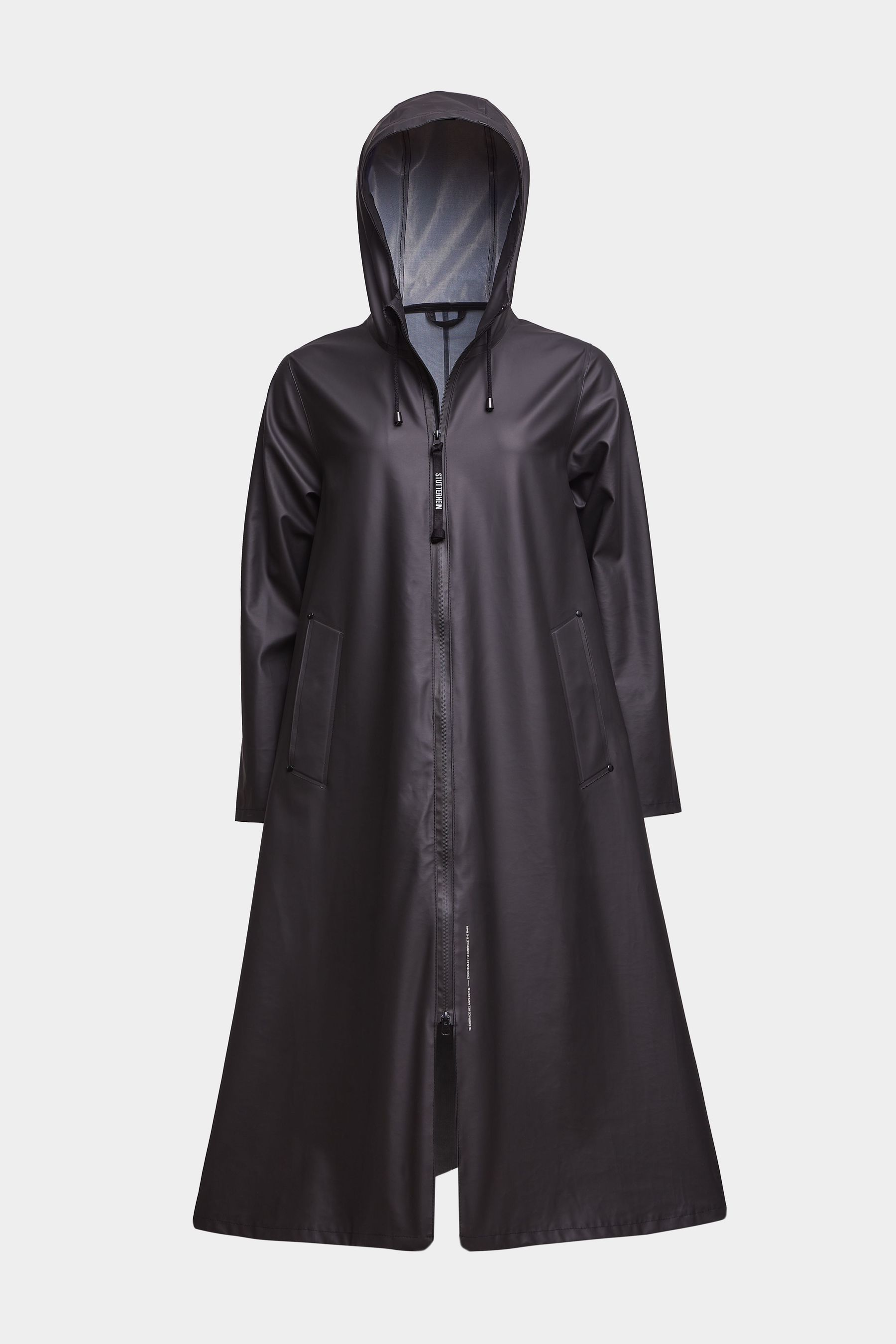 stutterheim mosebacke long lightweight zip raincoat black women jackets raincoats