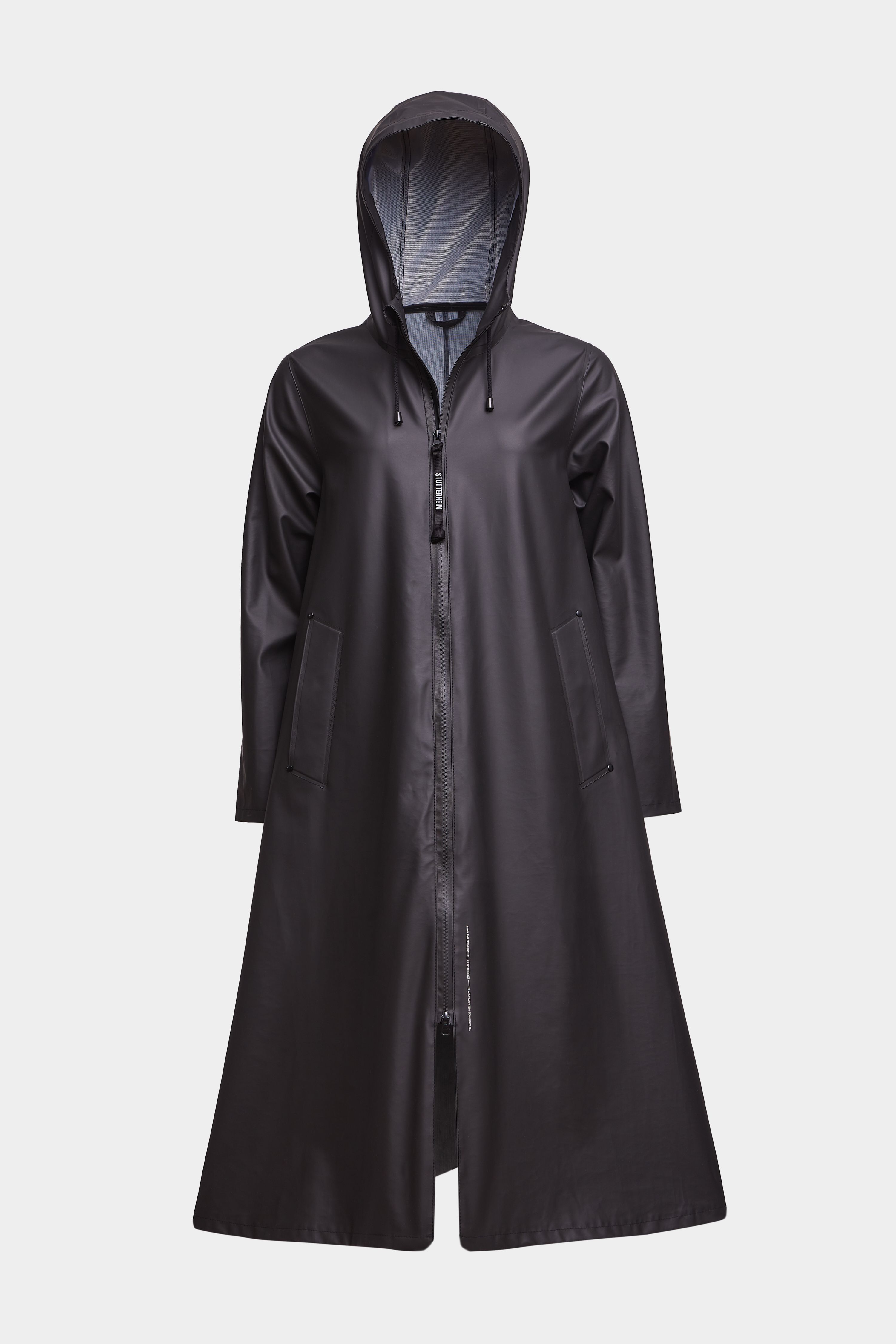 Mosebacke Long Lightweight Zip Raincoat Black | STUTTERHEIM JP