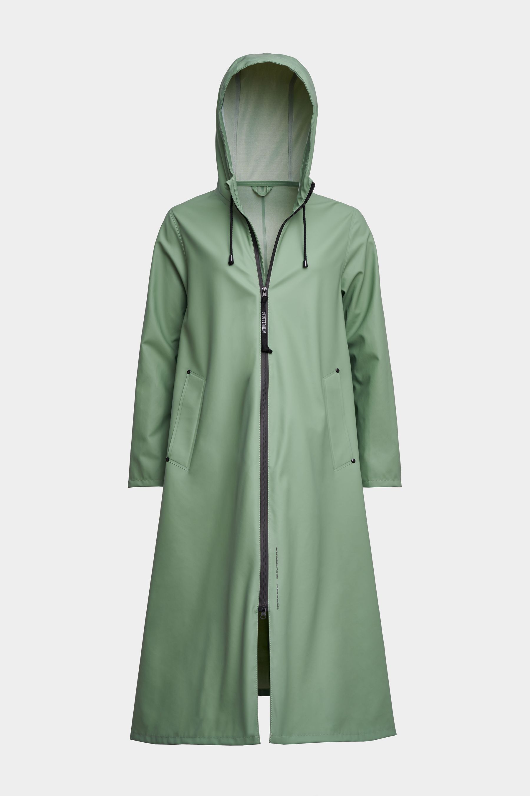 stutterheim mosebacke long zip raincoat loden green women jackets long-raincoats
