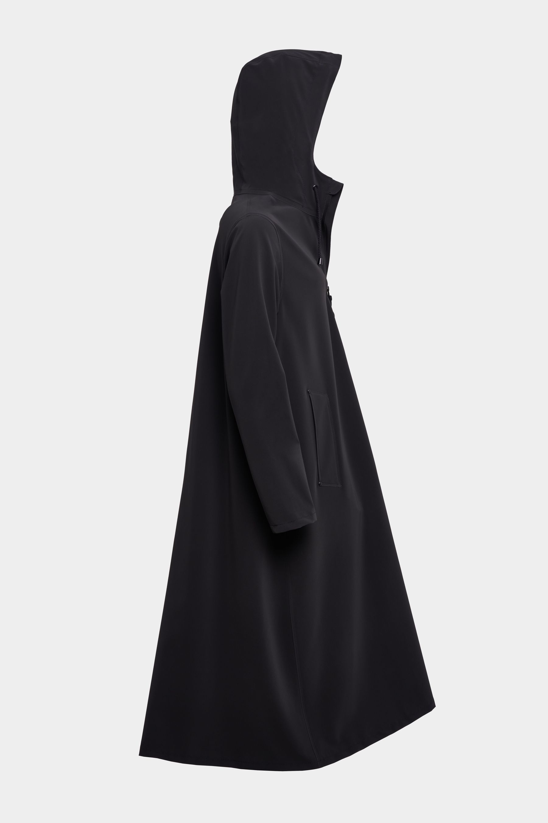 stutterheim mosebacke long matte zip raincoat black women jackets raincoats