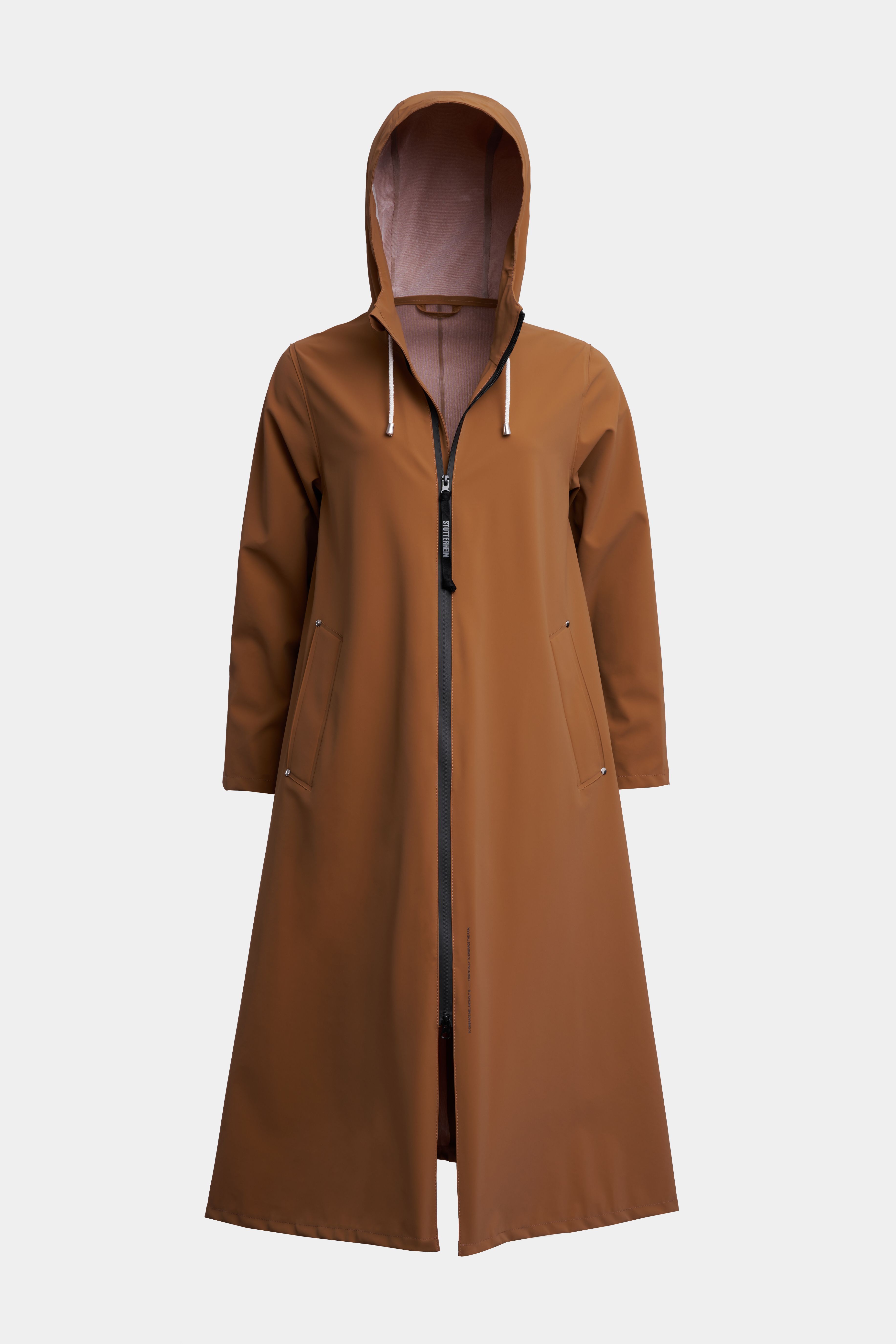 Mosebacke Long Lightweight Matte Zip Raincoat Cognac | STUTTERHEIM US