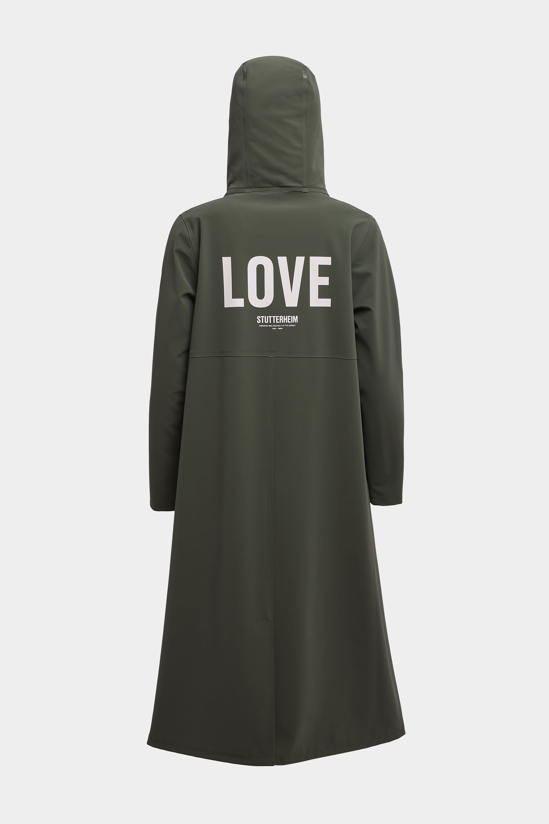 stutterheim mosebacke long matte print raincoat dark green women jackets raincoats