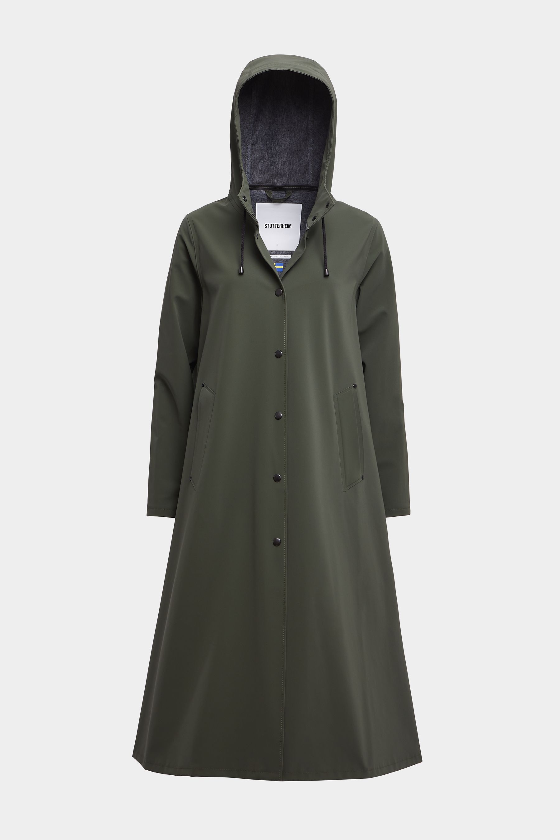 stutterheim mosebacke long matte print raincoat dark green women jackets raincoats
