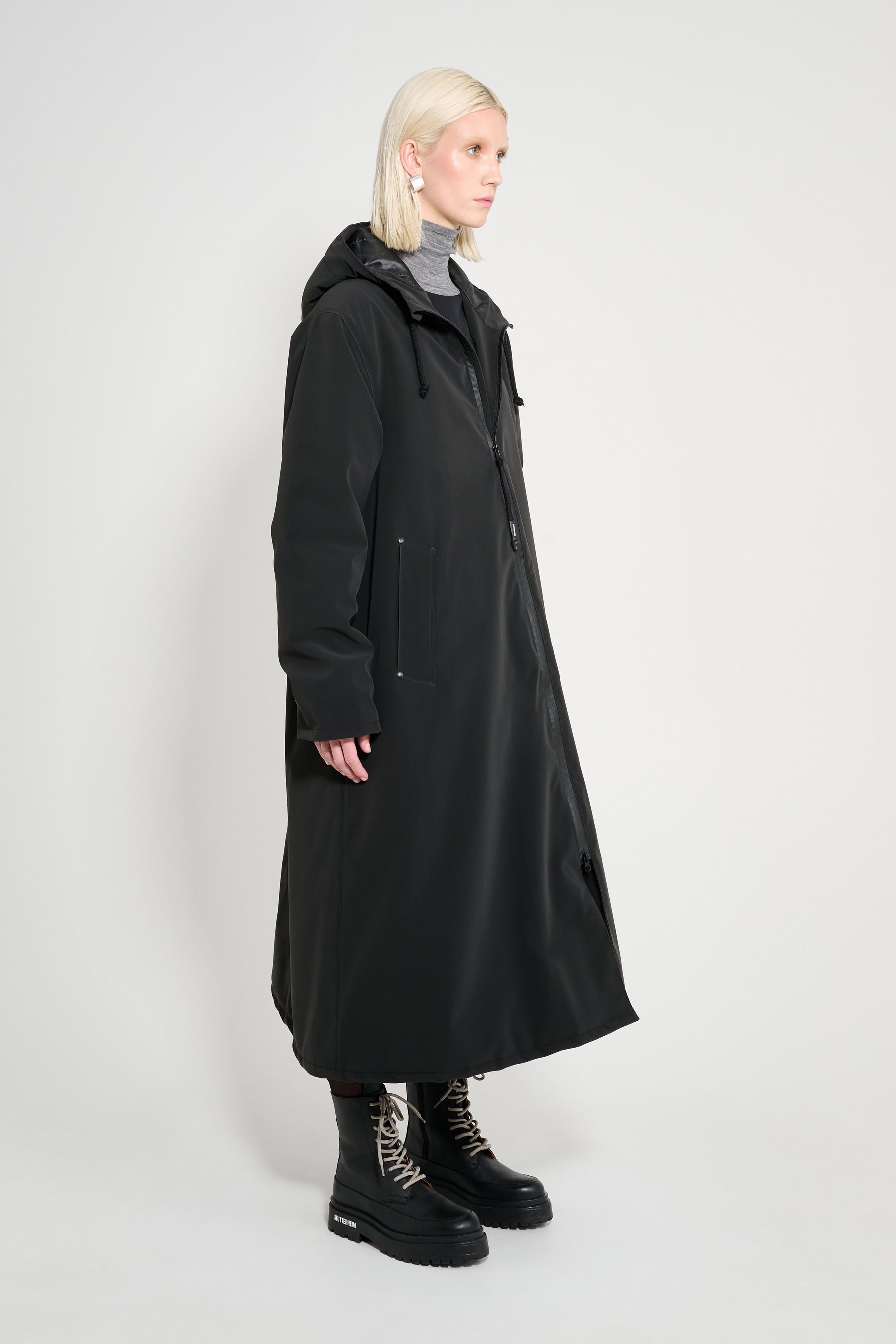 stutterheim mosebacke long matte winter coat black women jackets winter-coats