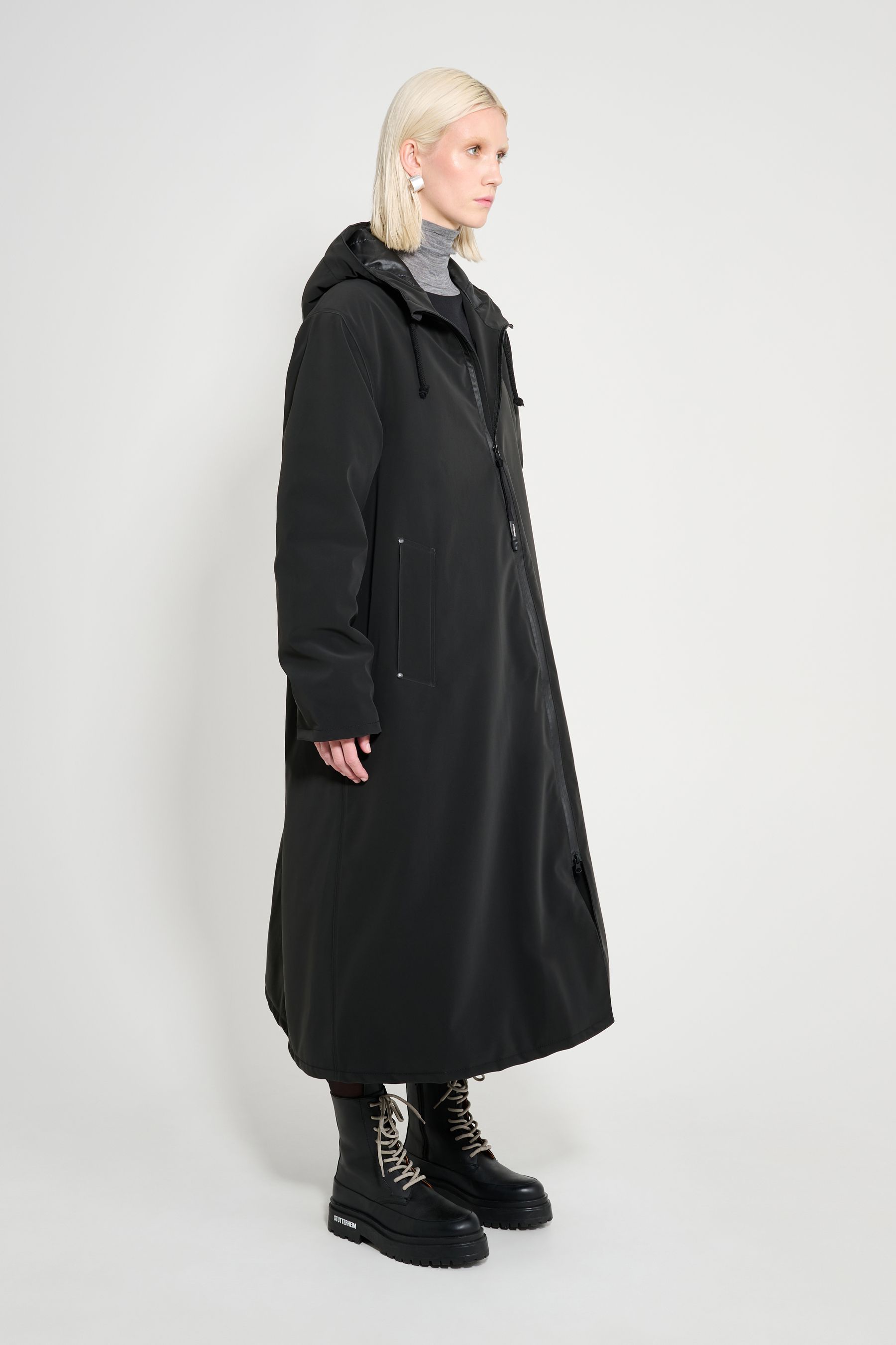 stutterheim mosebacke long matte winter coat black women jackets winter-coats