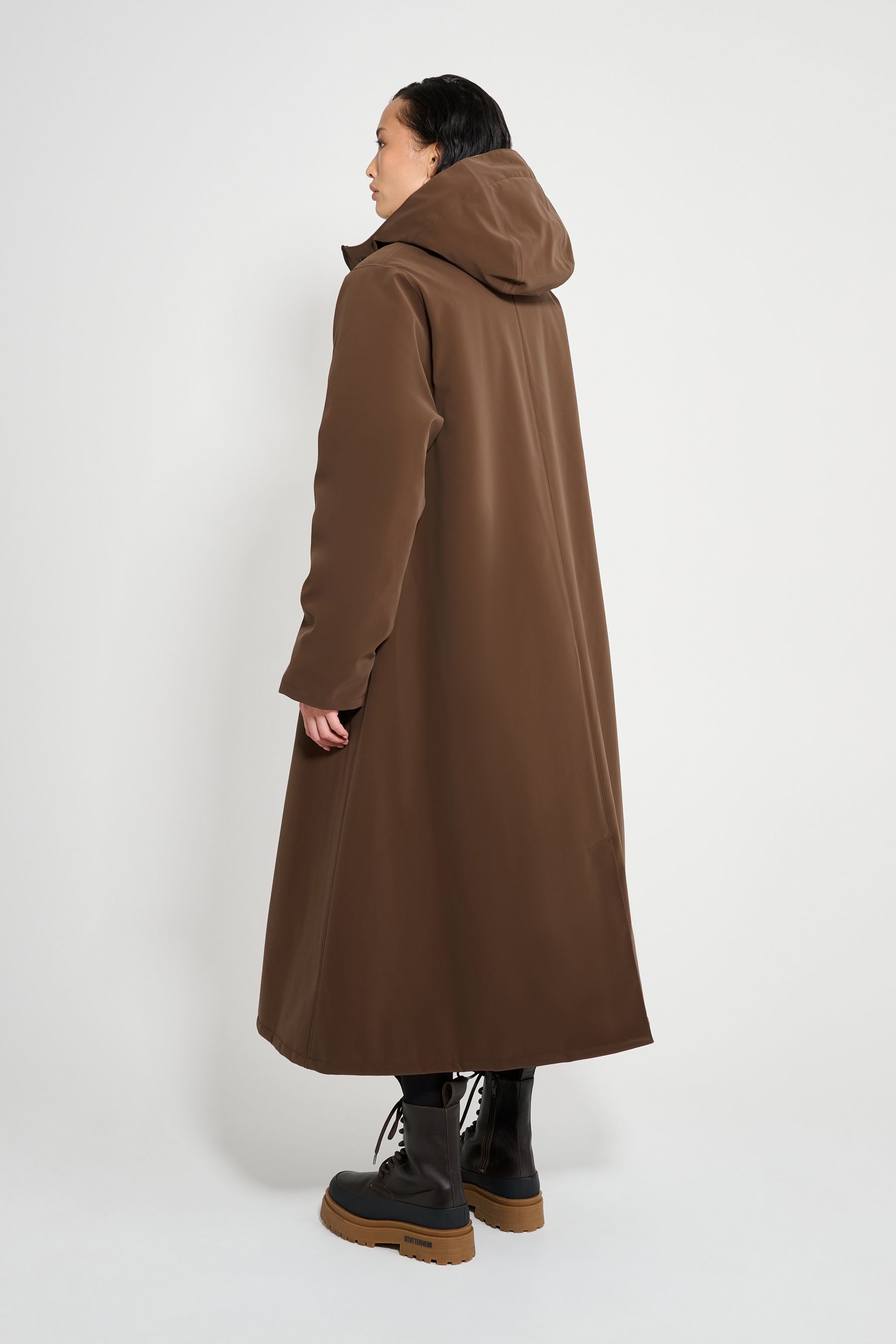 stutterheim mosebacke long matte winter coat dark brown women jackets winter-coats