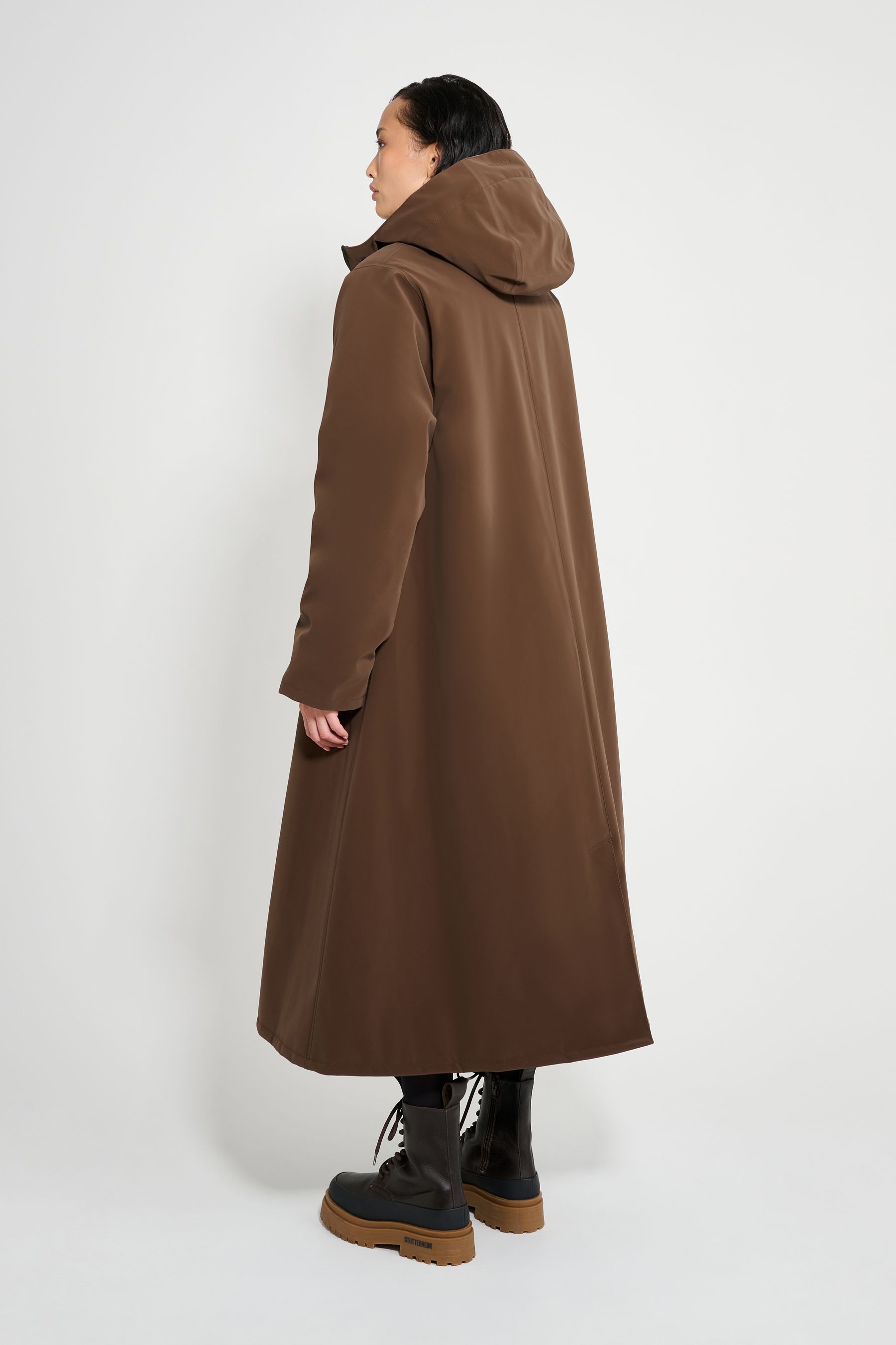 stutterheim mosebacke long matte winter coat dark brown women jackets winter-coats