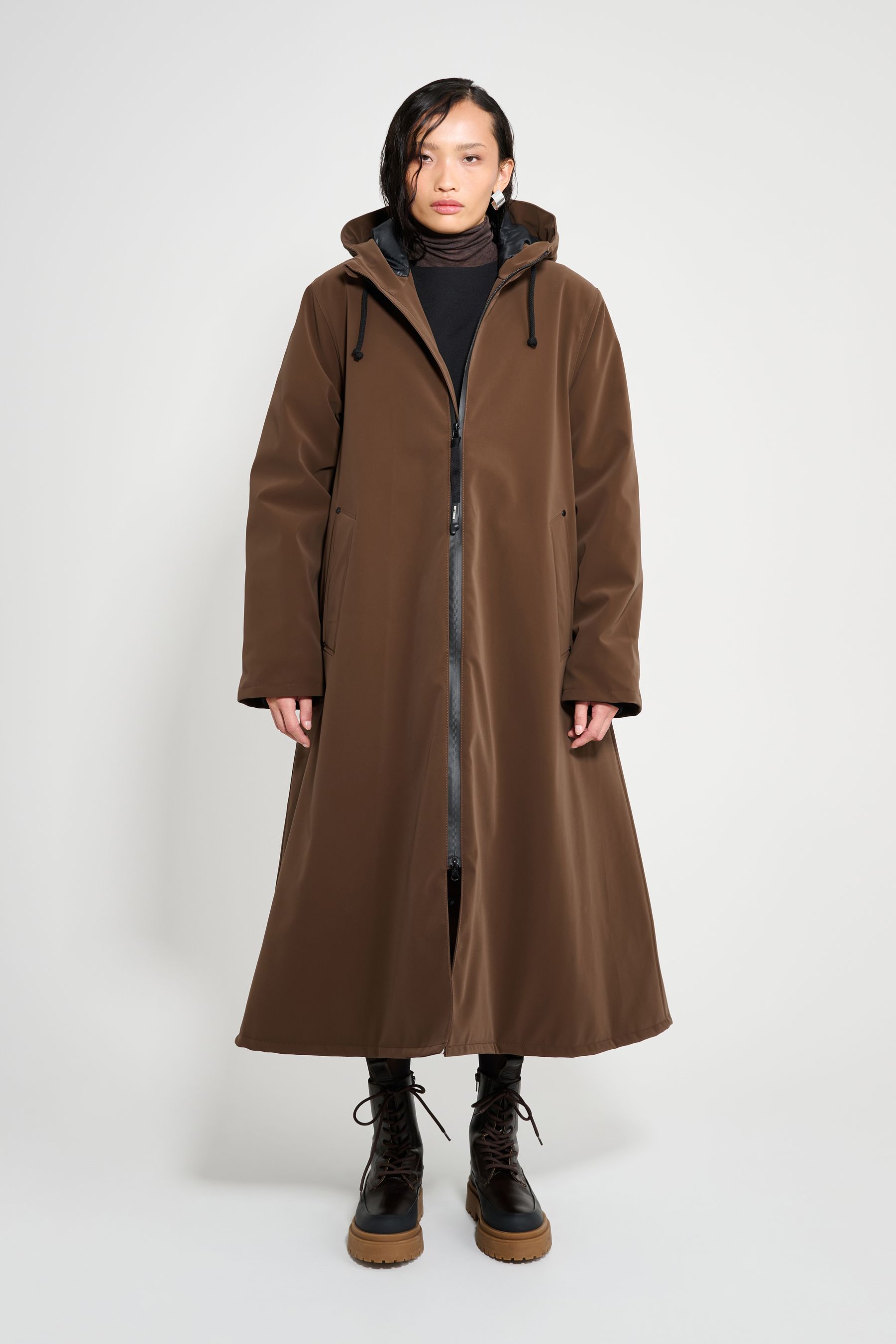 stutterheim mosebacke long matte winter coat dark brown women jackets winter-coats