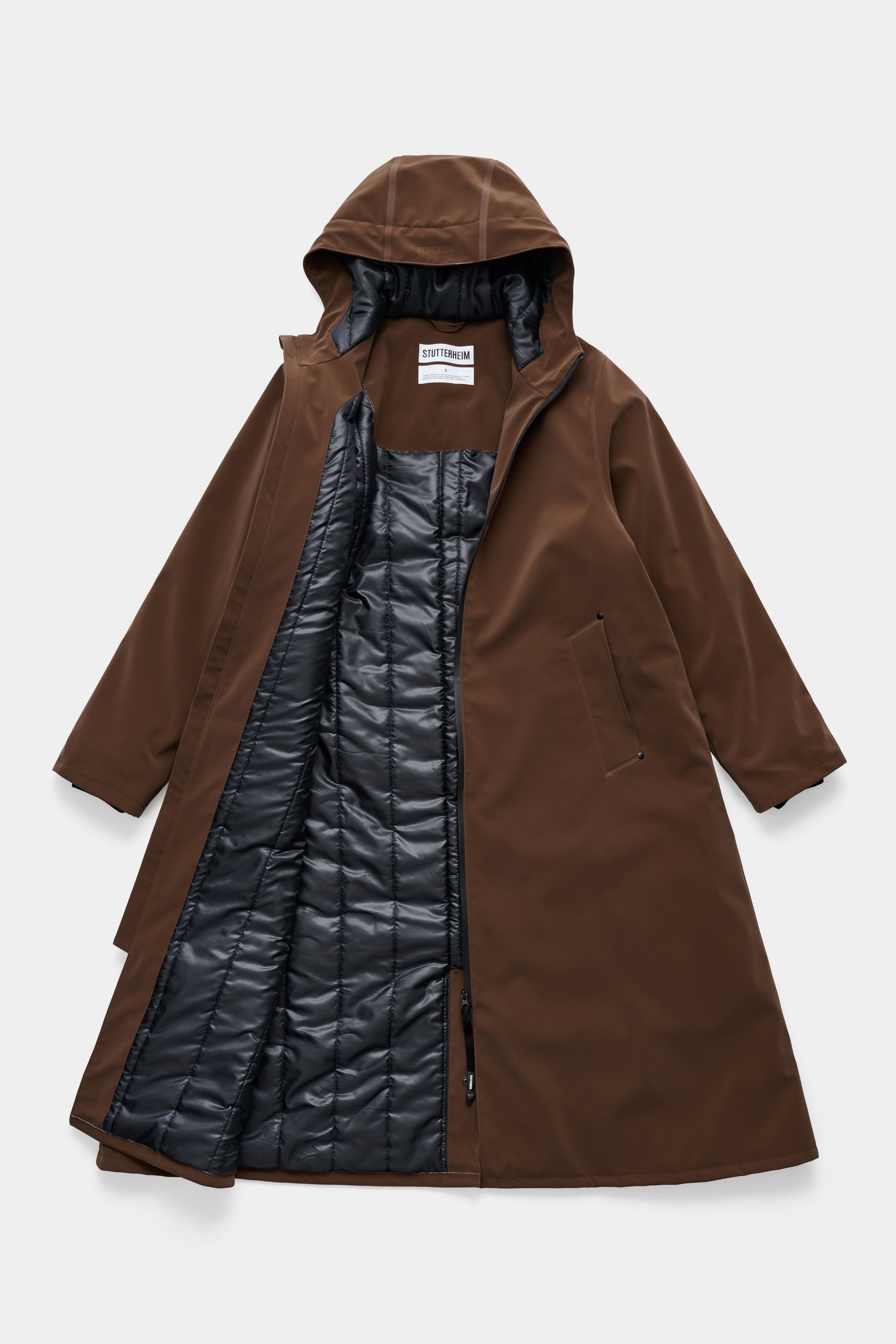 Stutterheim Mosebacke Long Matte Winter Coat In Brown