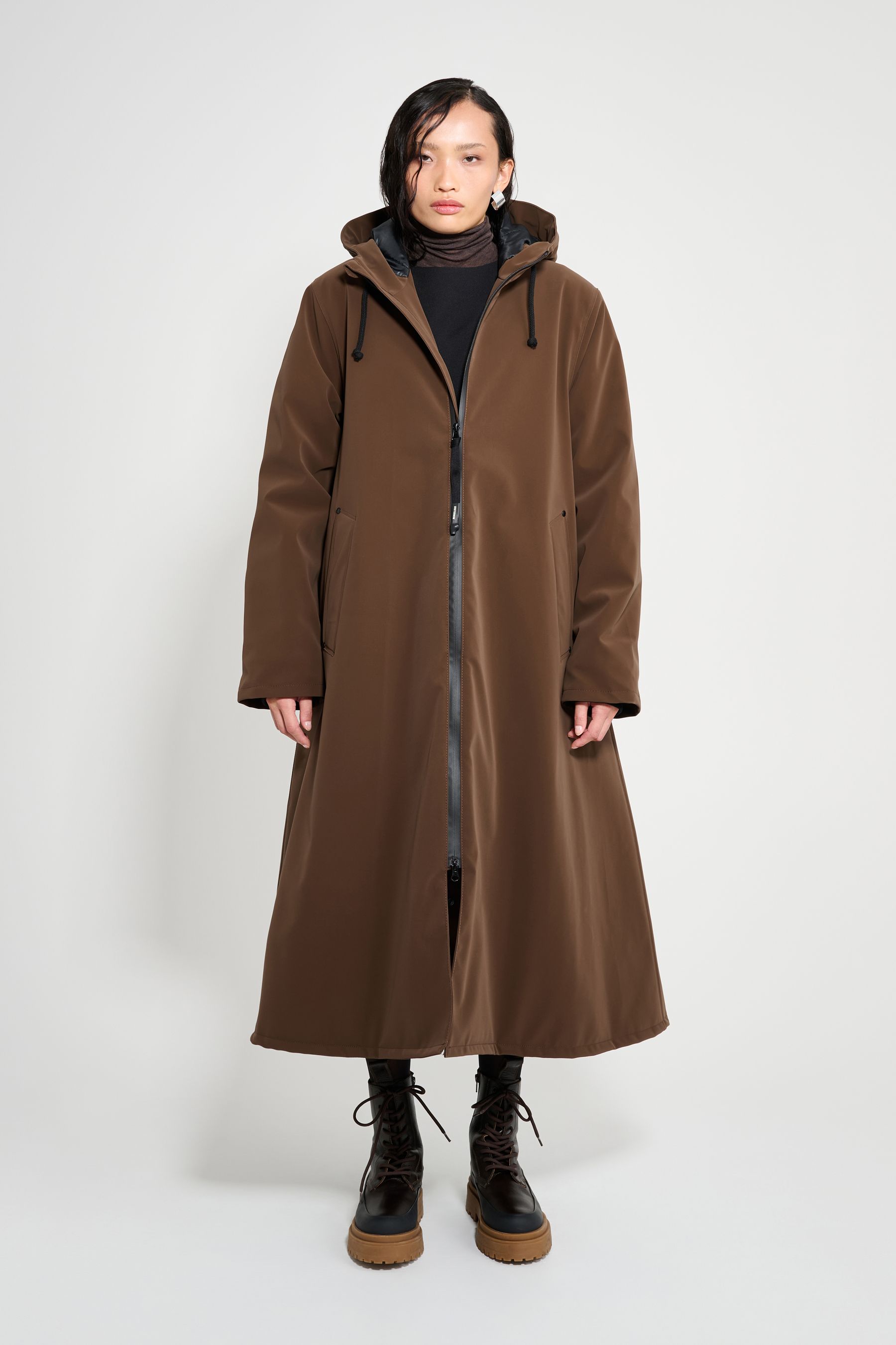 stutterheim mosebacke long matte winter coat dark brown women jackets winter-coats