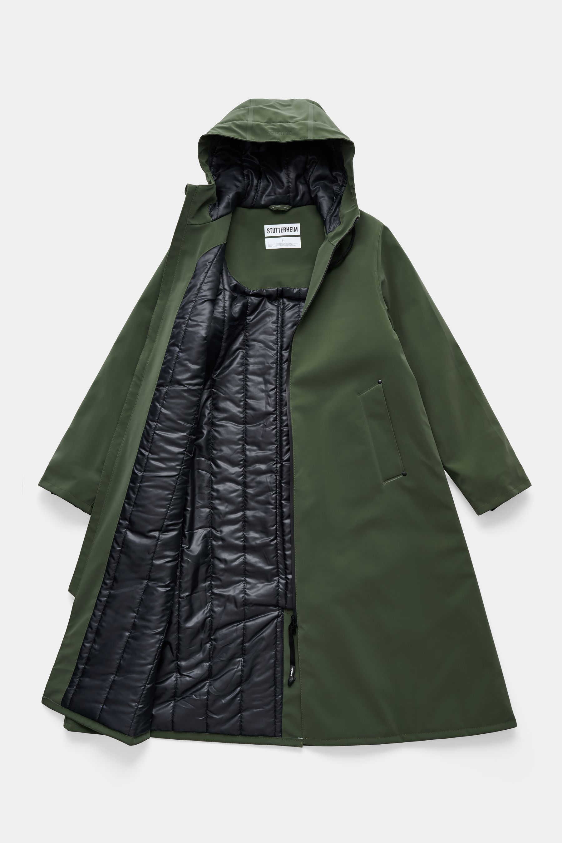 stutterheim mosebacke long matte winter coat green women jackets winter-coats
