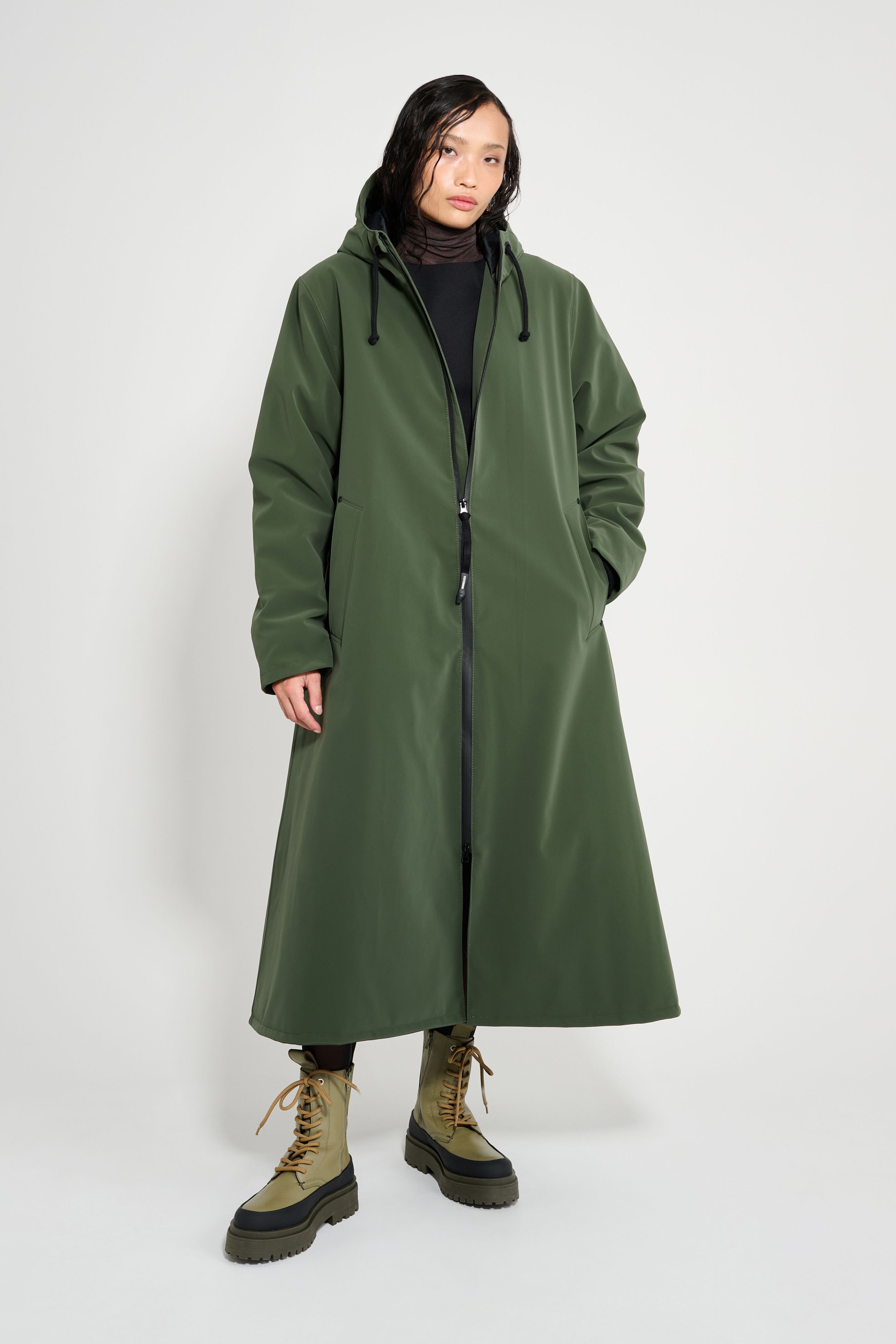 stutterheim mosebacke long matte winter coat green women jackets winter-coats