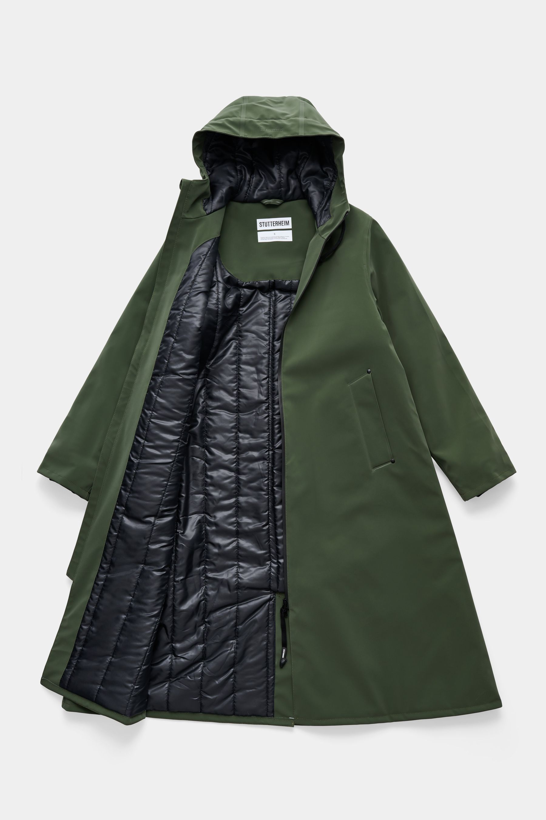 stutterheim mosebacke long matte winter coat green women jackets winter-coats