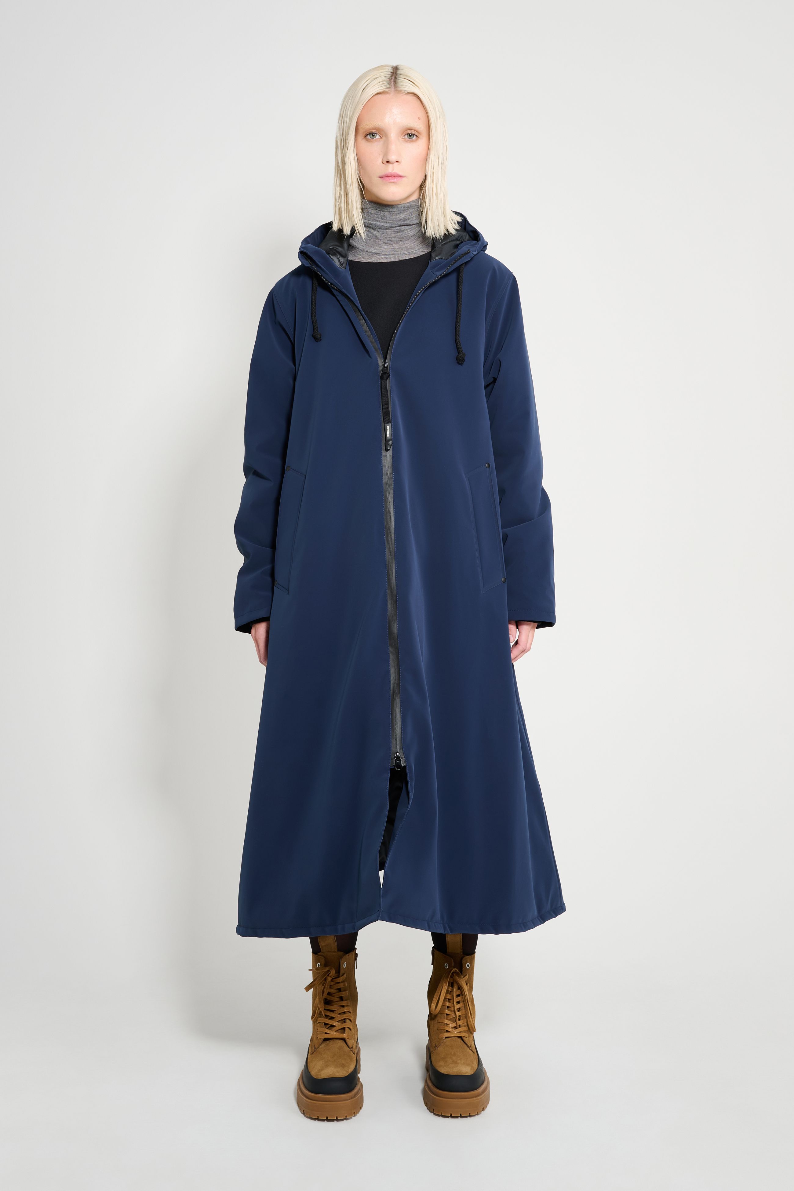 stutterheim mosebacke long matte winter coat navy women jackets winter-coats