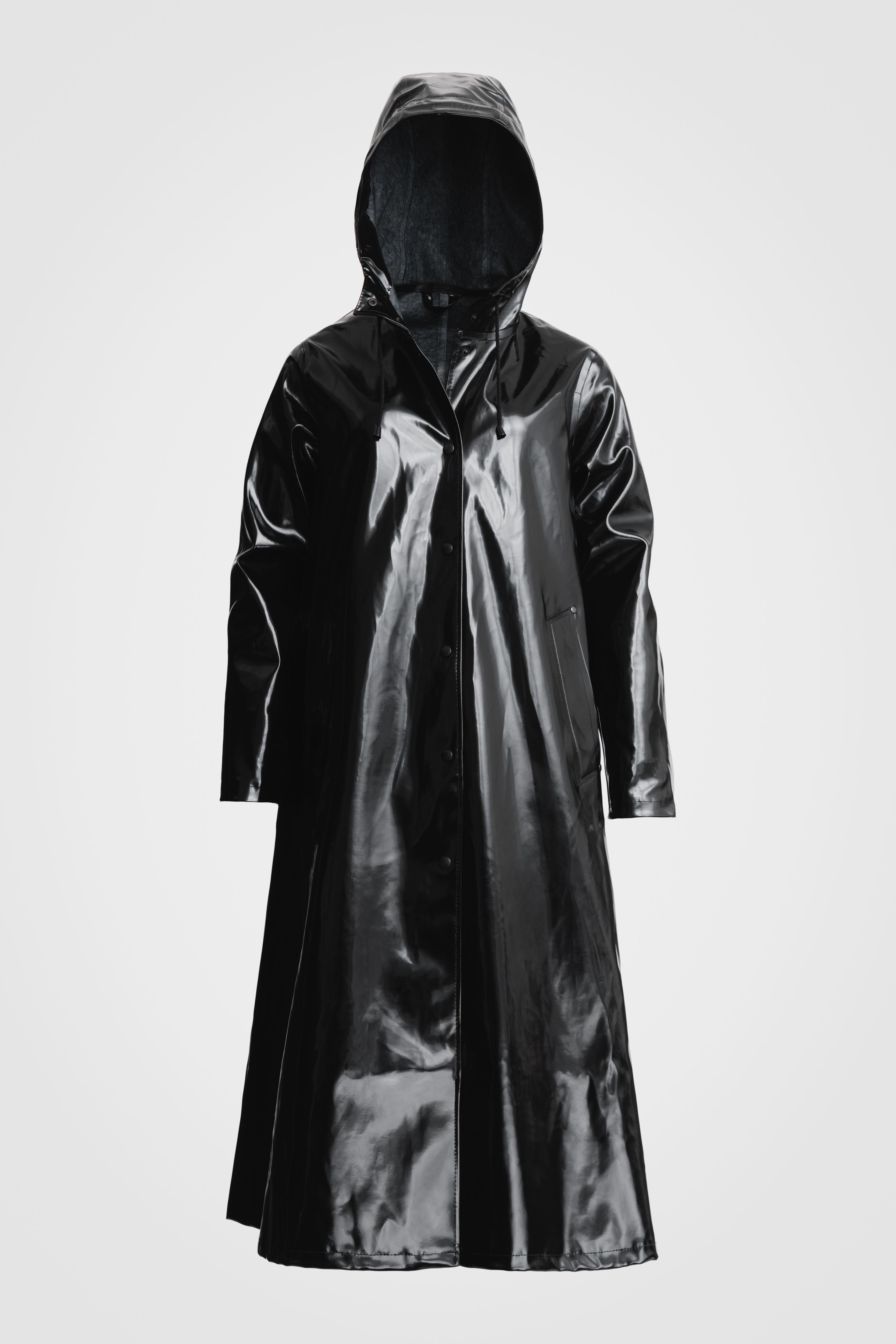 Black shiny raincoat deals