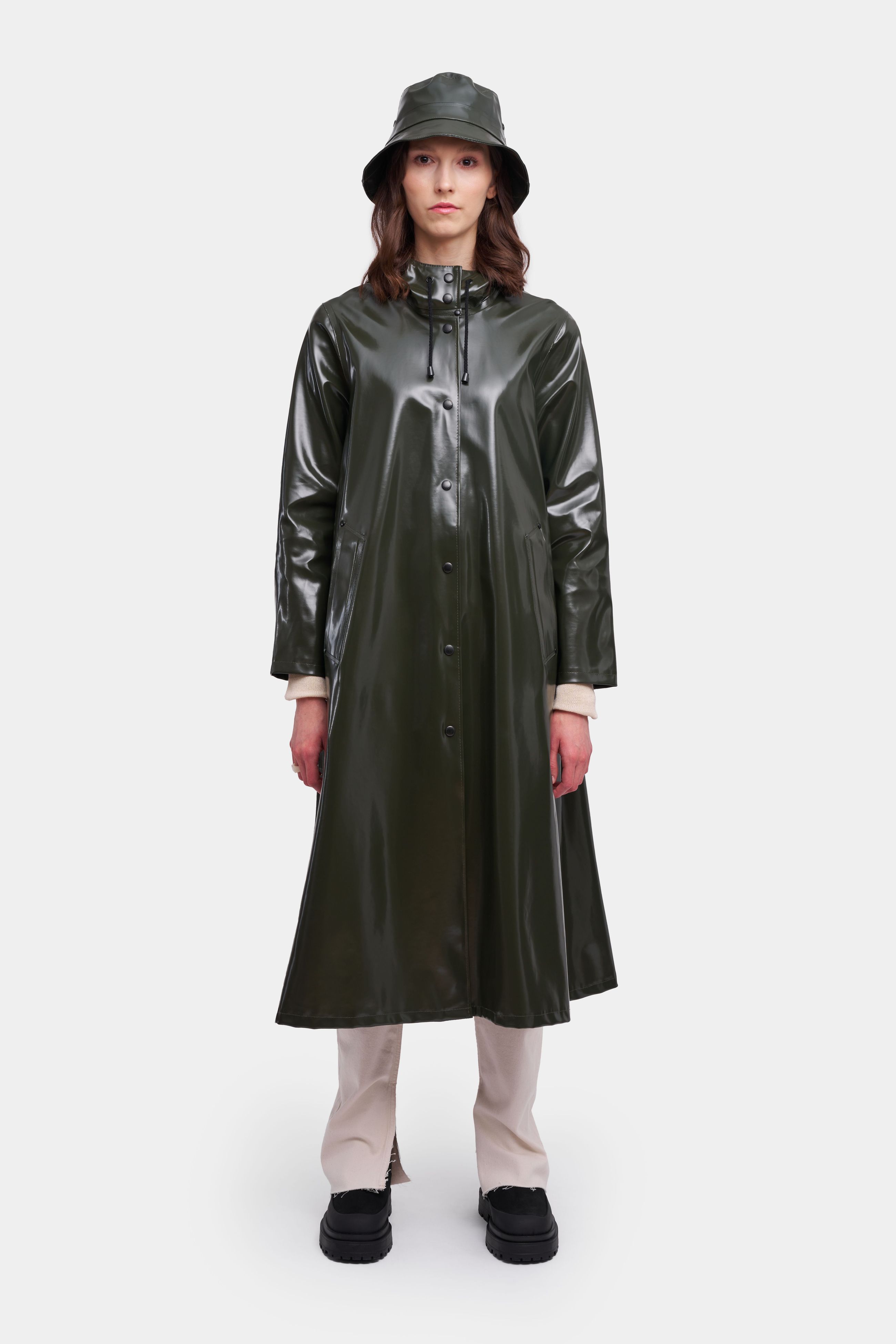 stutterheim mosebacke long opal raincoat green women jackets raincoats