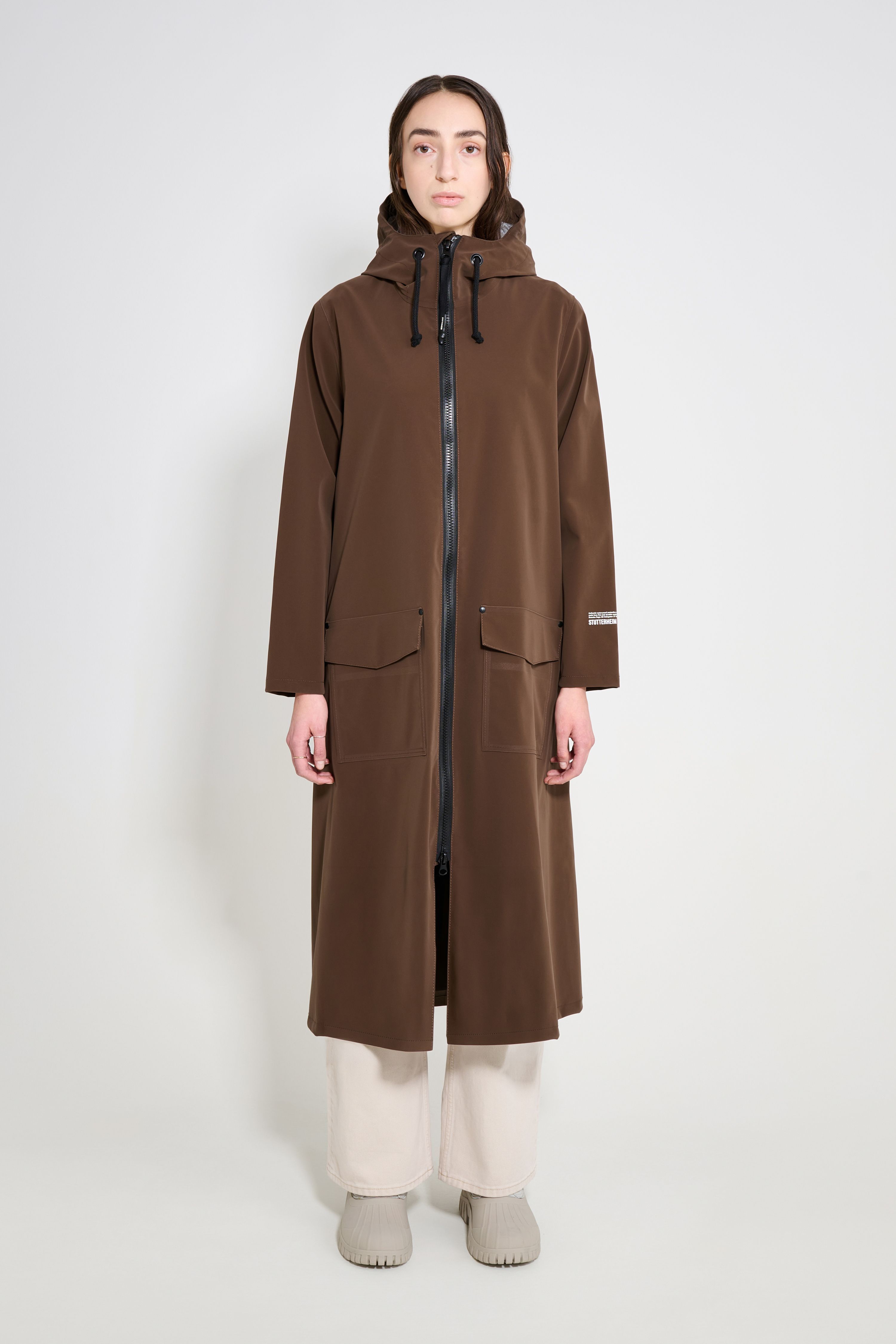 Mosebacke Long Patch Raincoat Dark Brown | STUTTERHEIM US