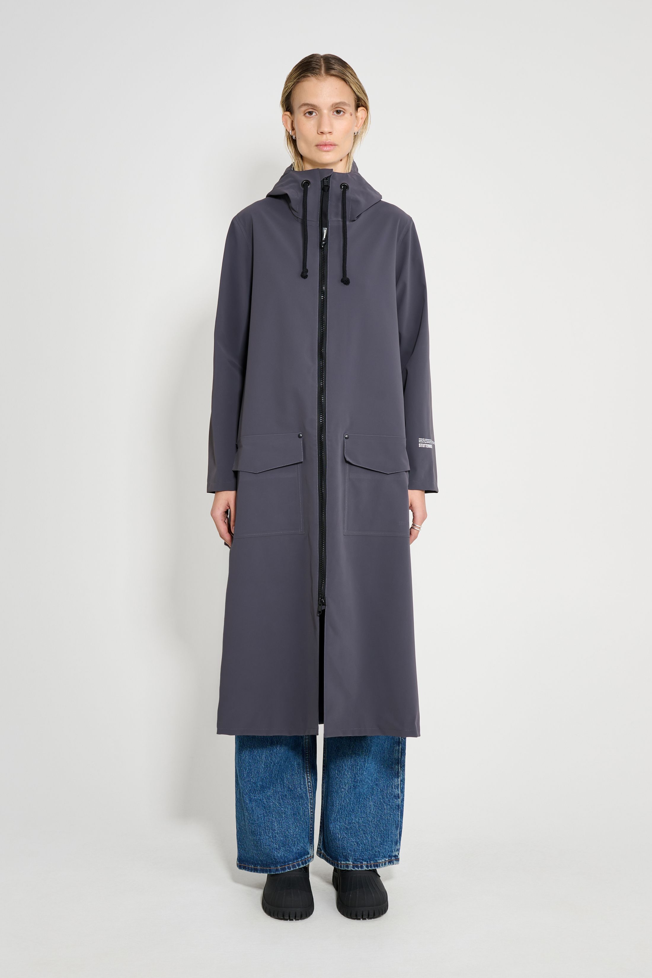 stutterheim mosebacke long patch mystic blue women jackets long-raincoats