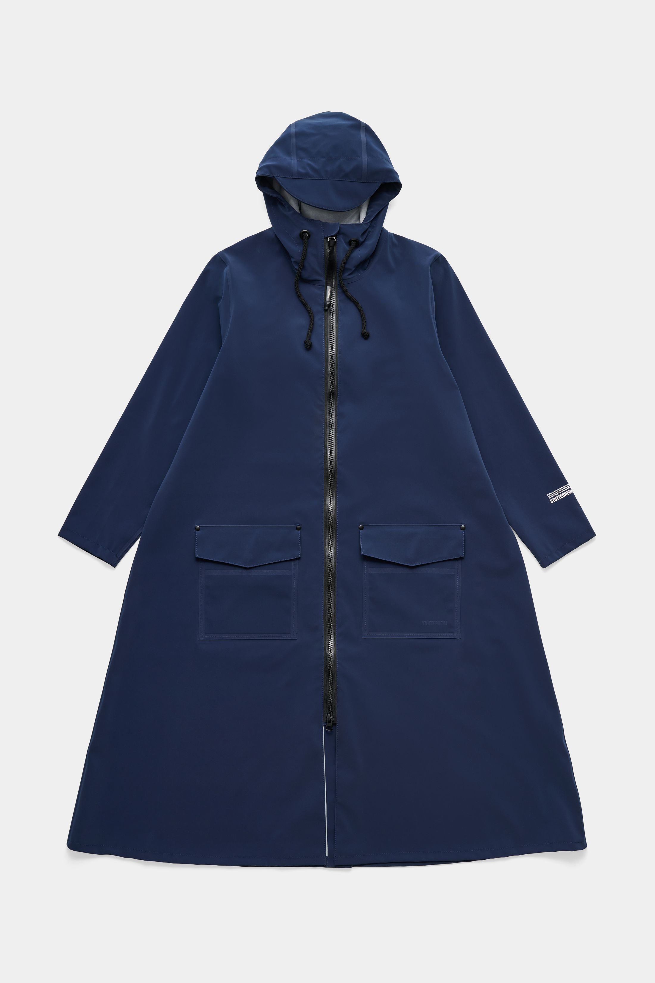 stutterheim mosebacke long patch raincoat matte navy men jackets long-raincoats