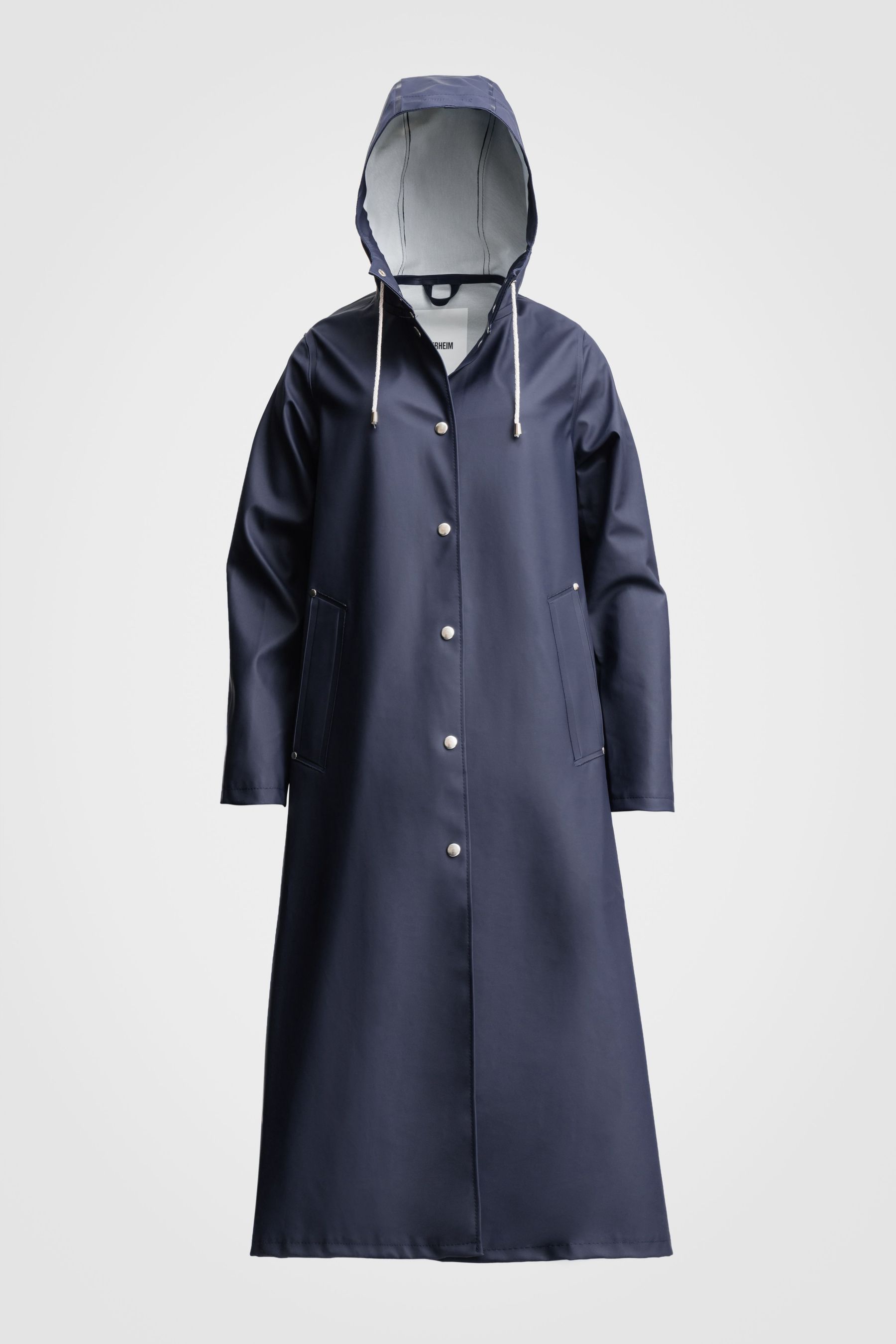 stutterheim mosebacke long print raincoat navy women jackets raincoats