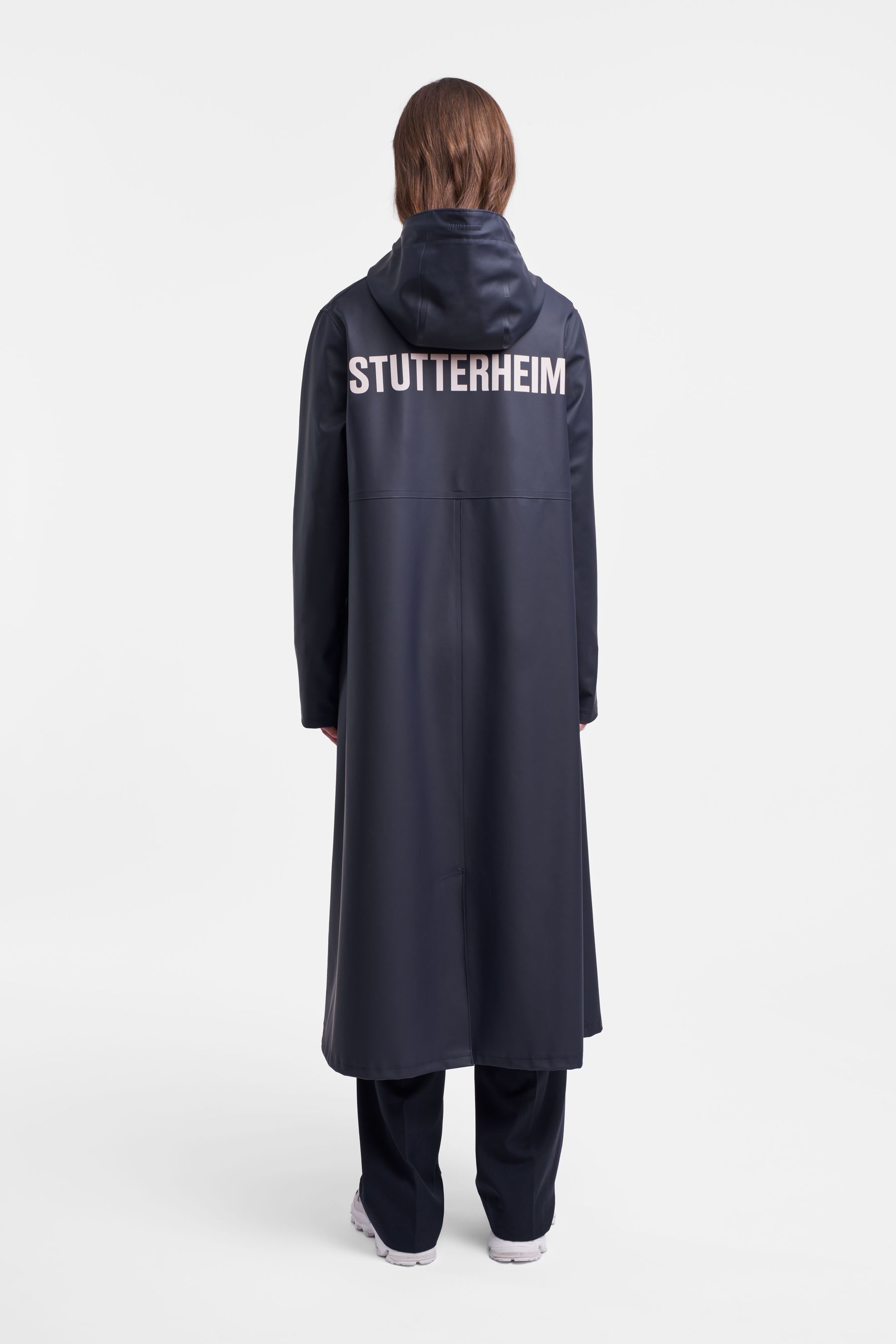stutterheim mosebacke long print raincoat navy women jackets raincoats