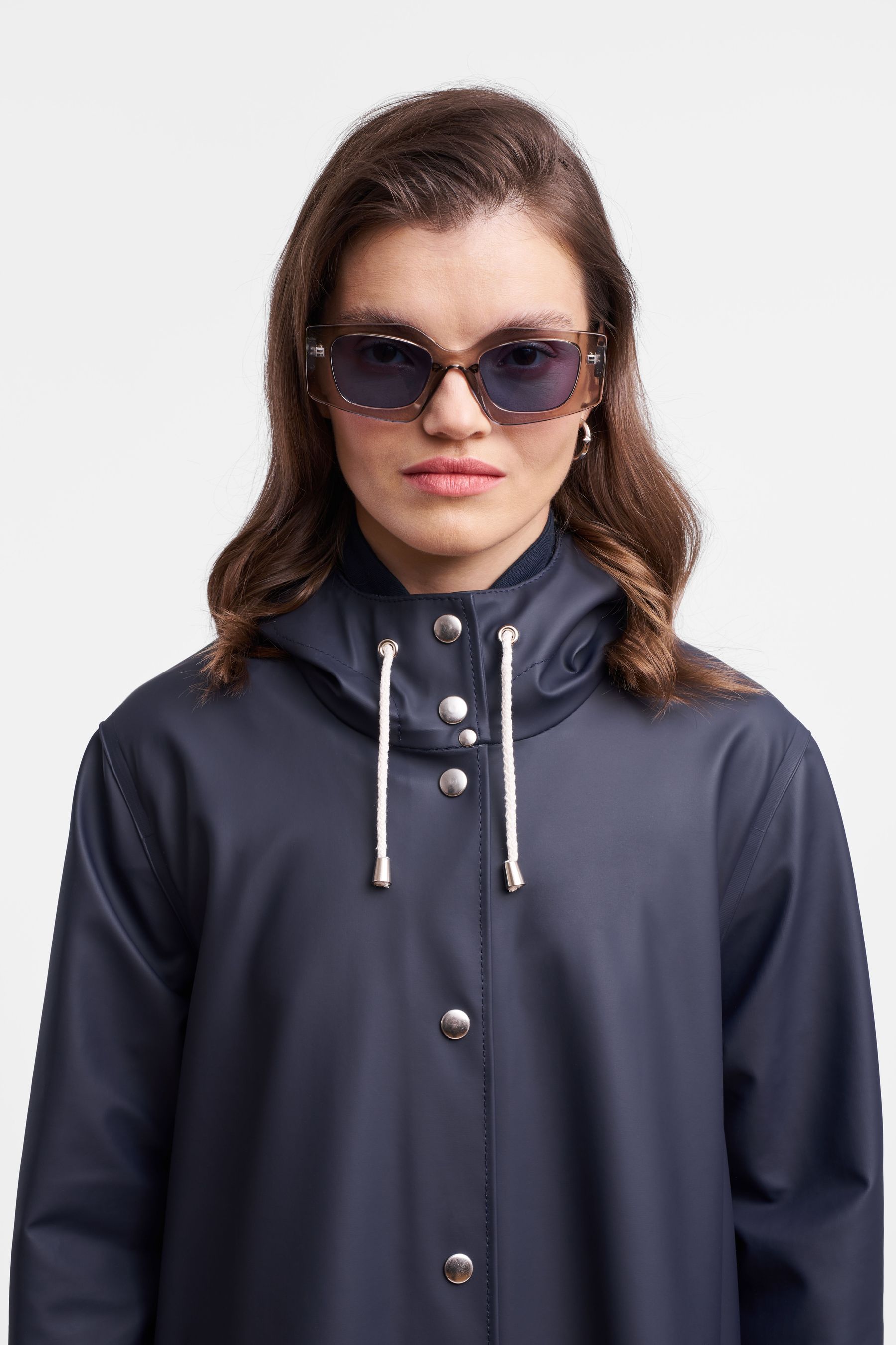 stutterheim mosebacke long print raincoat navy women jackets raincoats