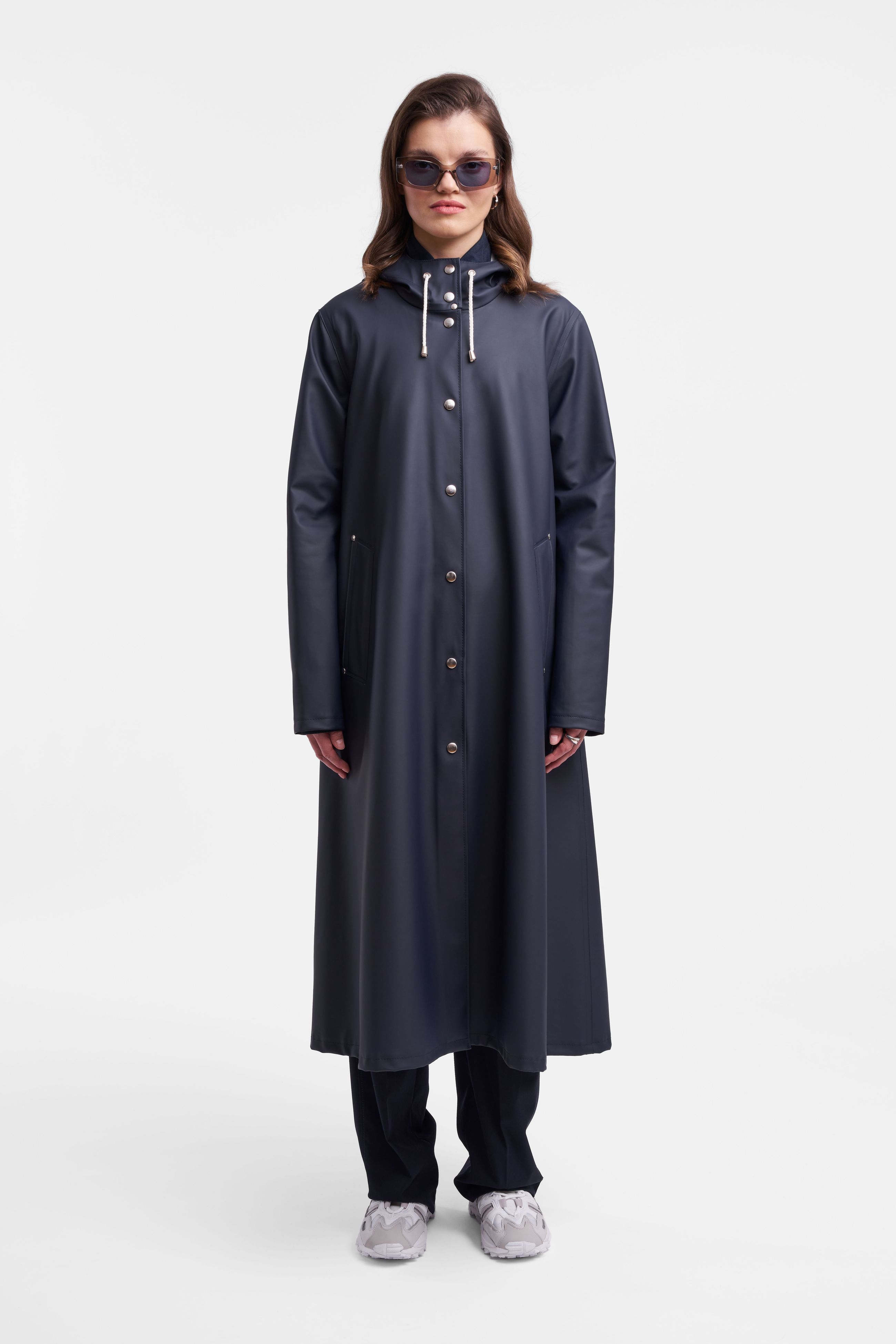 stutterheim mosebacke long print raincoat navy women jackets raincoats