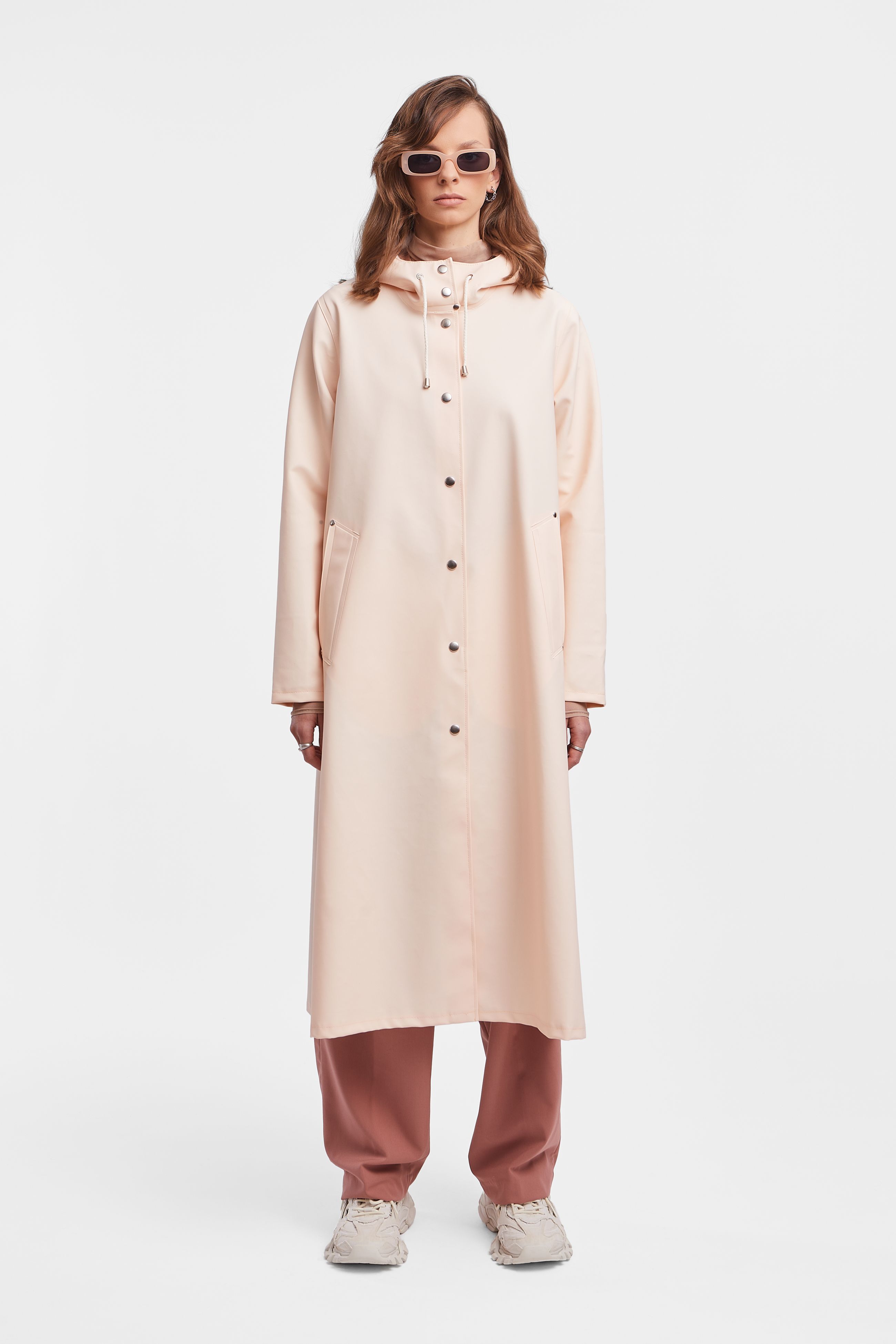 stutterheim mosebacke long print raincoat peach women jackets raincoats