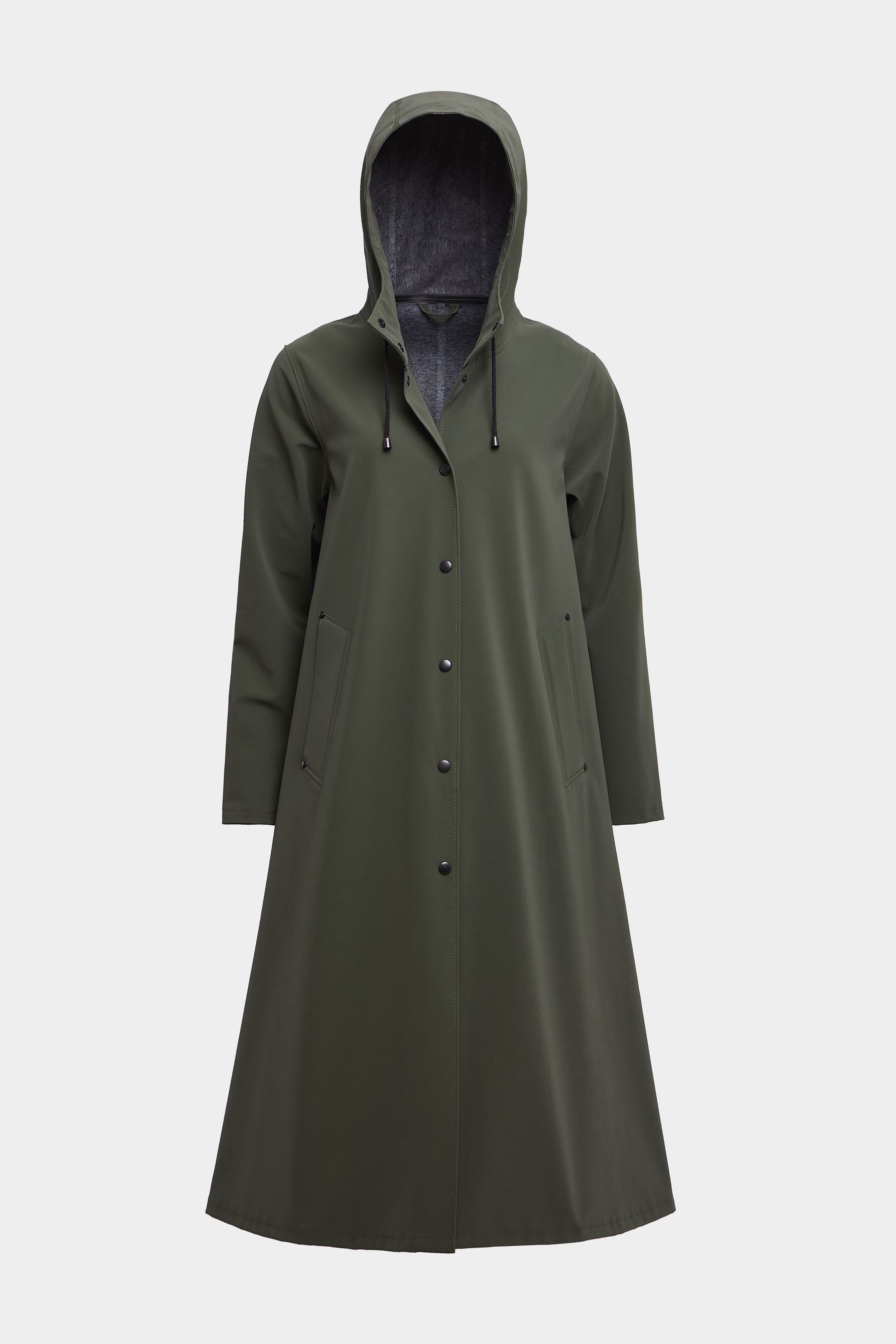 stutterheim mosebacke long matte raincoat dark green women jackets raincoats