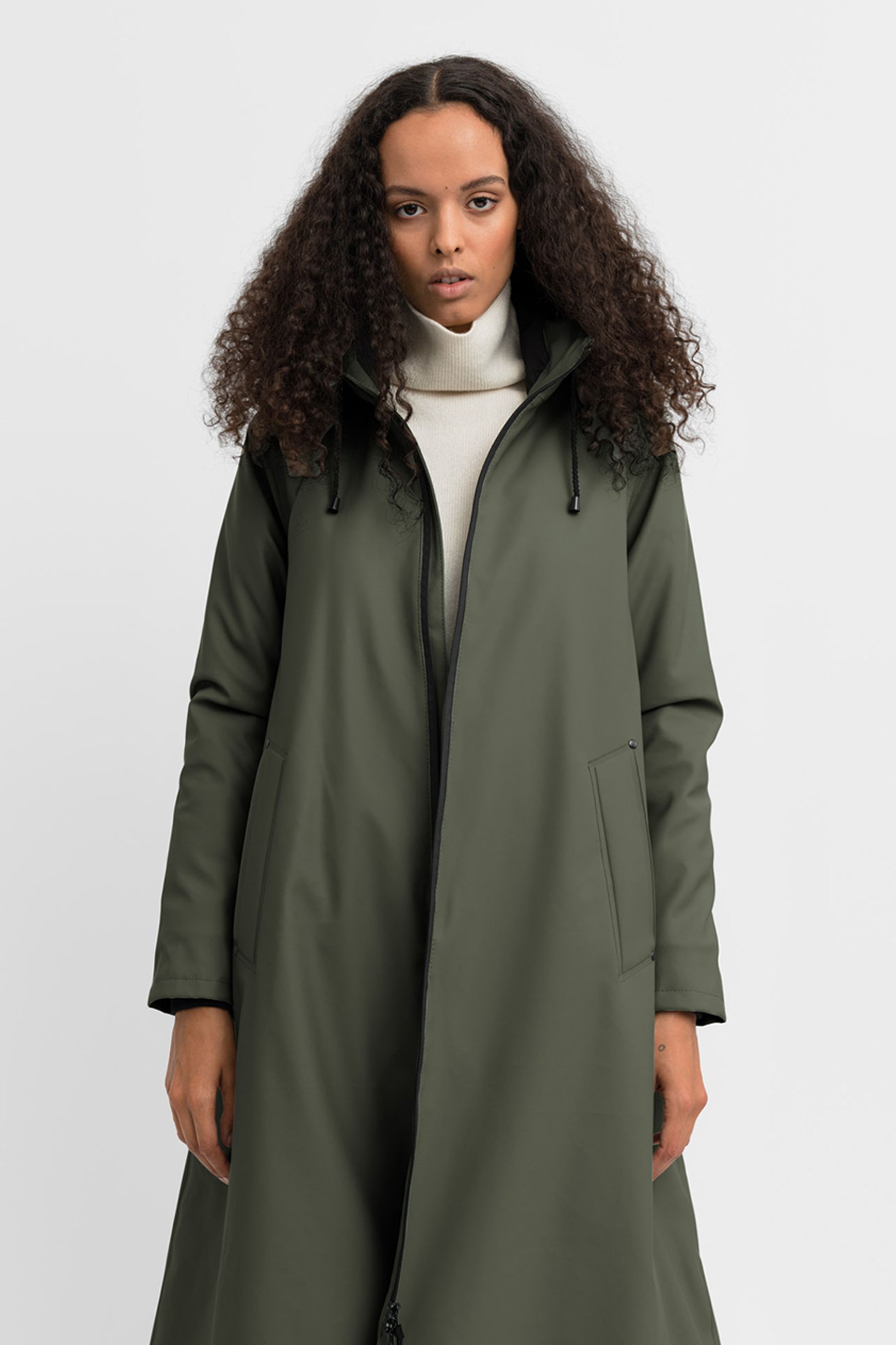 stutterheim mosebacke long winter khaki green women jackets raincoats