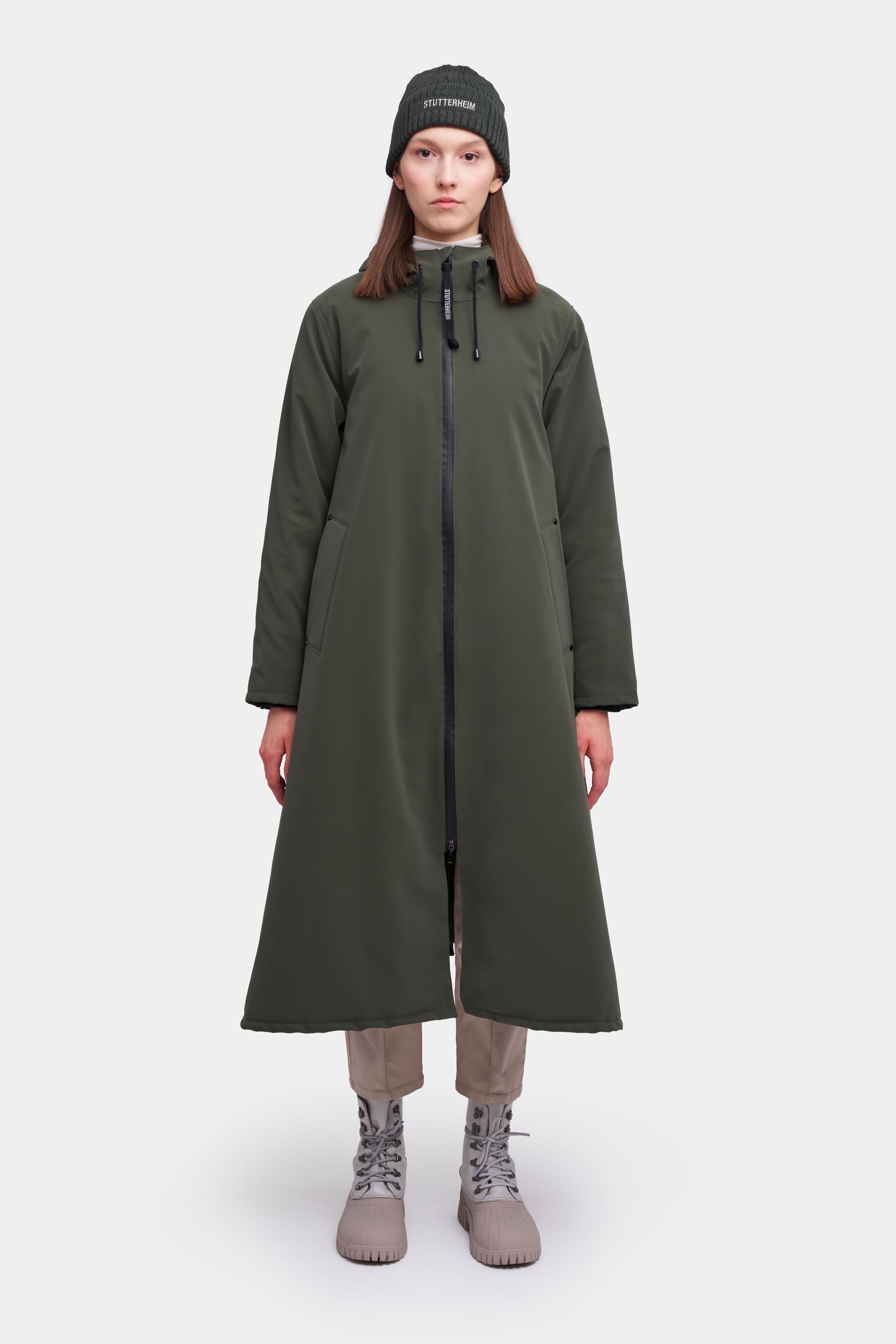 stutterheim mosebacke long matte winter jacket dark green women jackets winter-coats