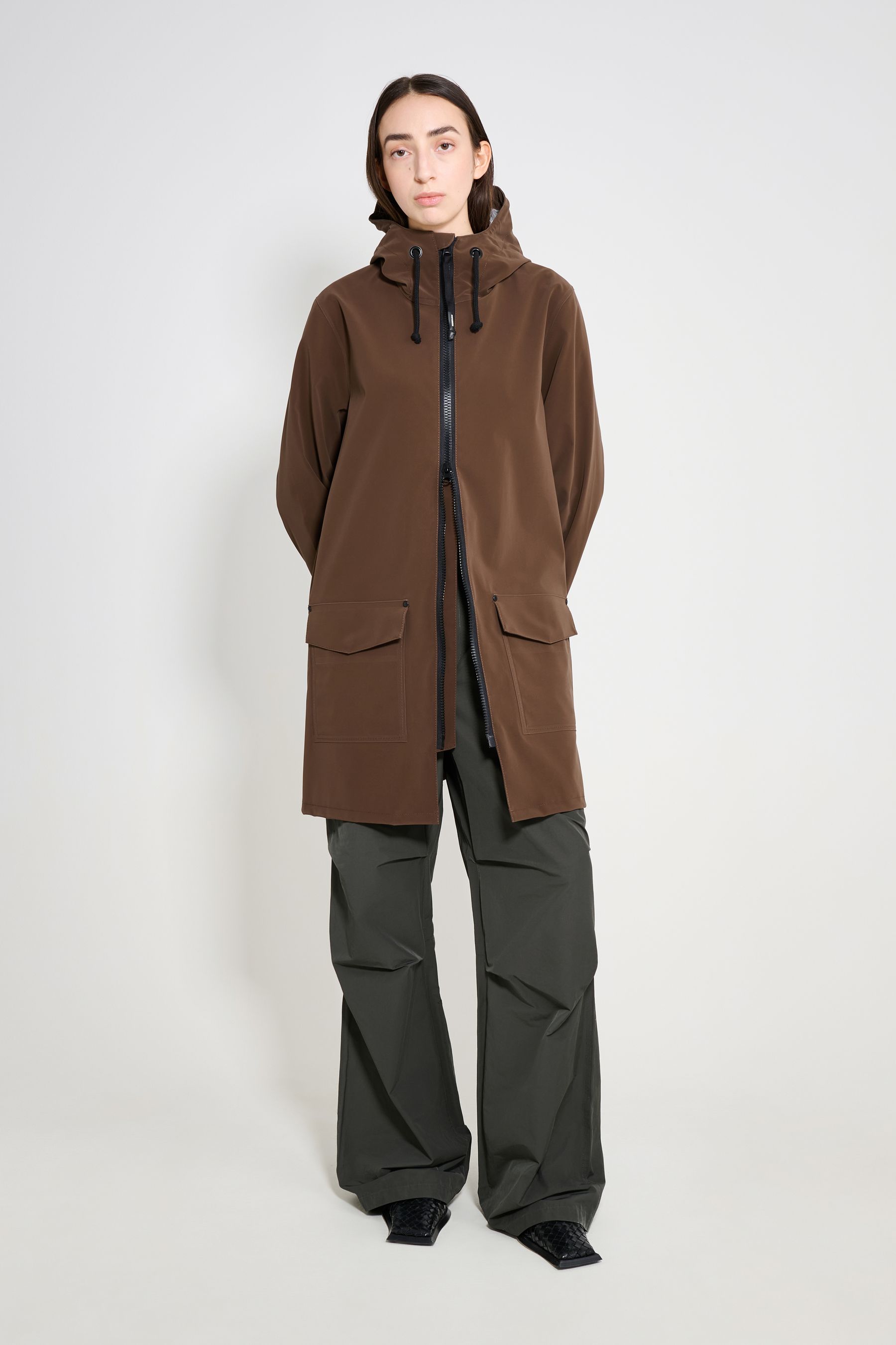 stutterheim mosebacke patch raincoat dark brown women jackets raincoats