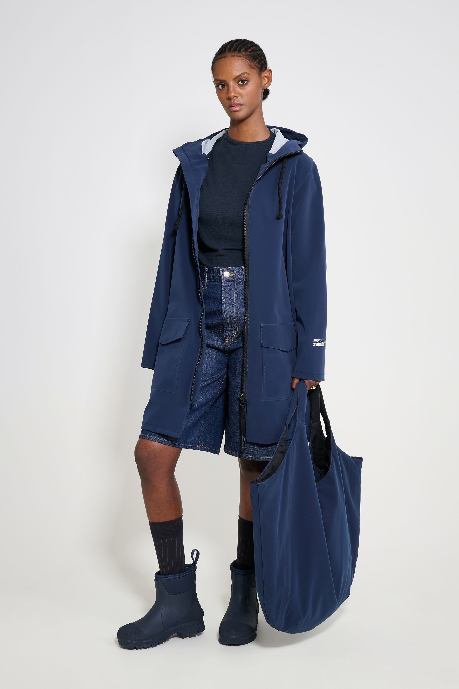 stutterheim mosebacke patch raincoat navy women jackets raincoats