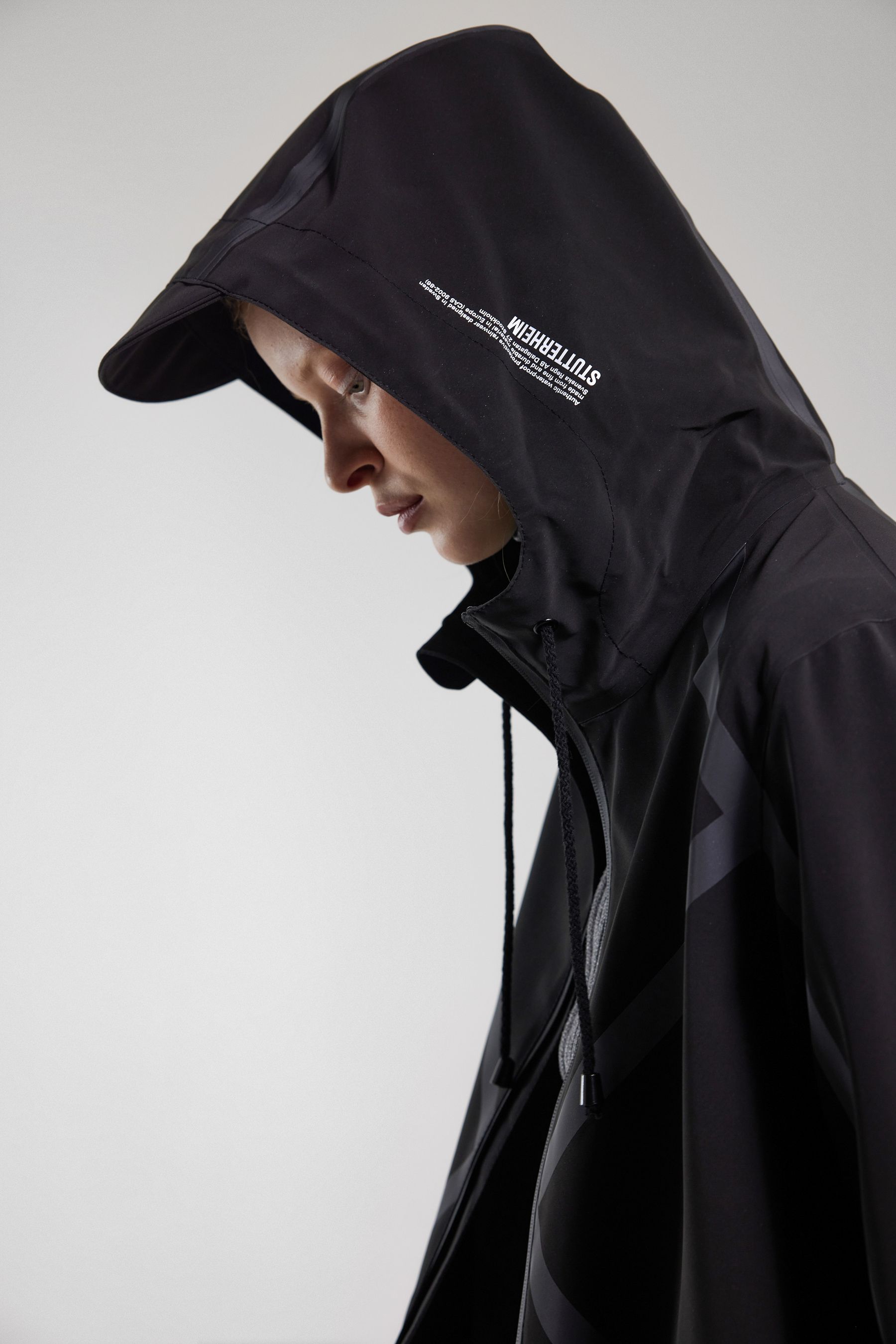 stutterheim mosebacke tape matte raincoat black women jackets raincoats