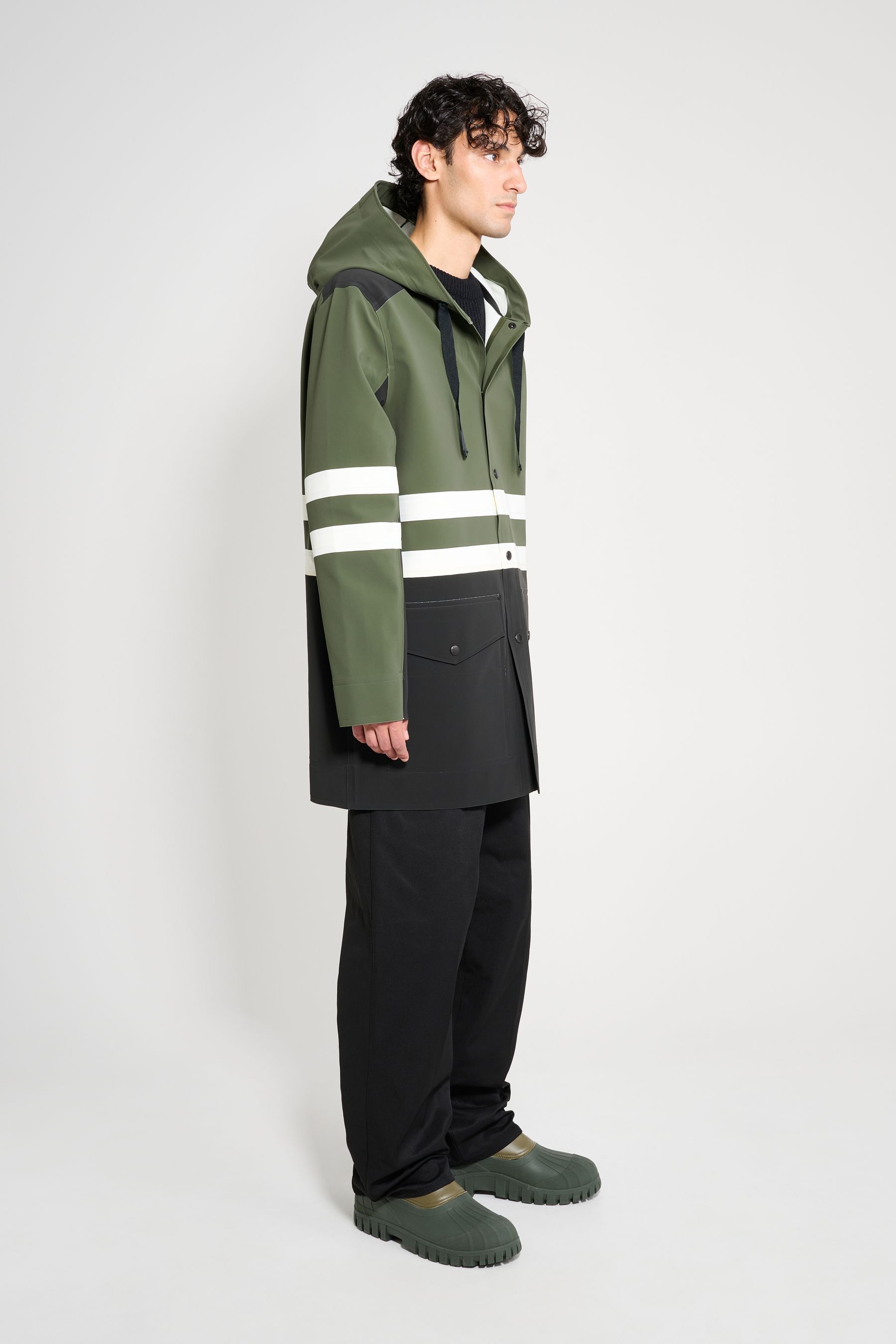 stutterheim nockeby raincoat black/green/white men jackets raincoats
