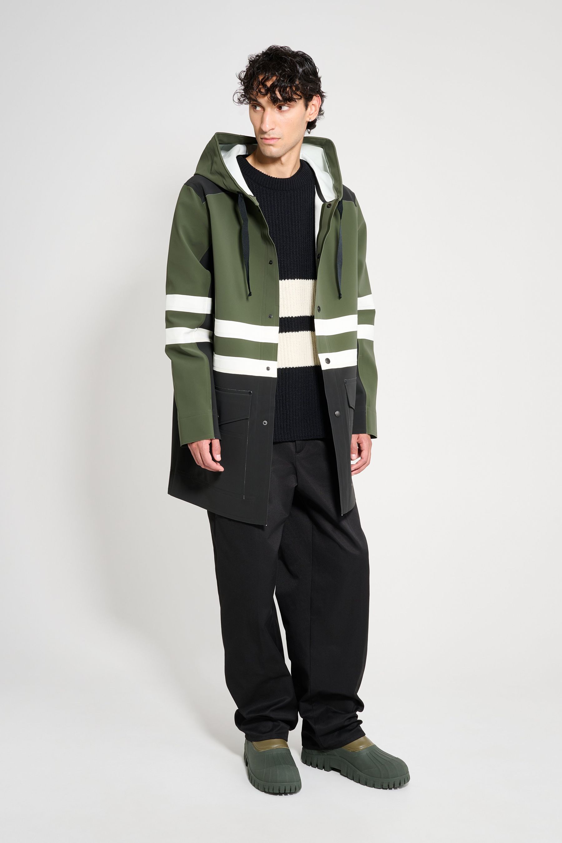 stutterheim nockeby raincoat black/green/white men jackets raincoats