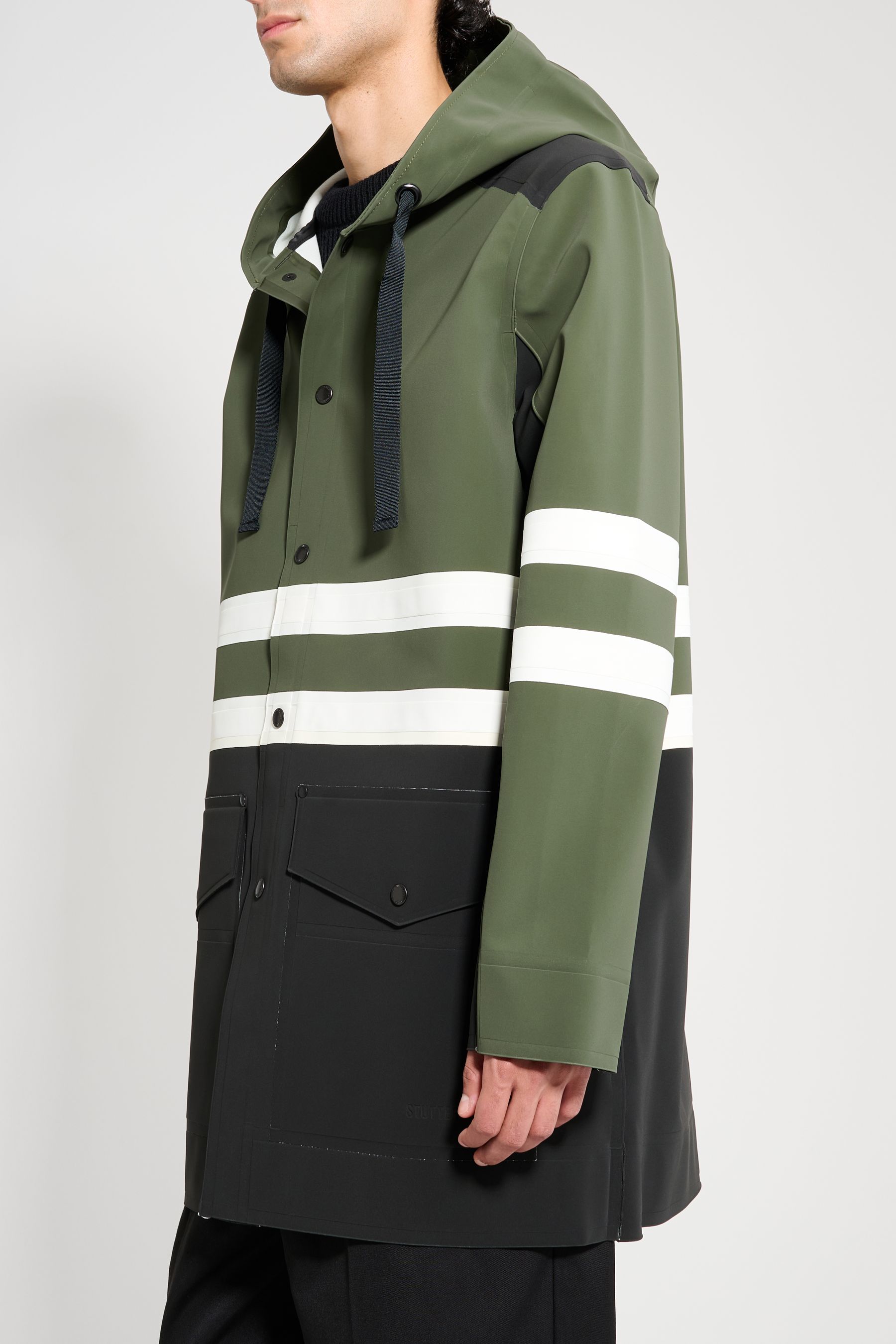 stutterheim nockeby raincoat black/green/white men jackets raincoats