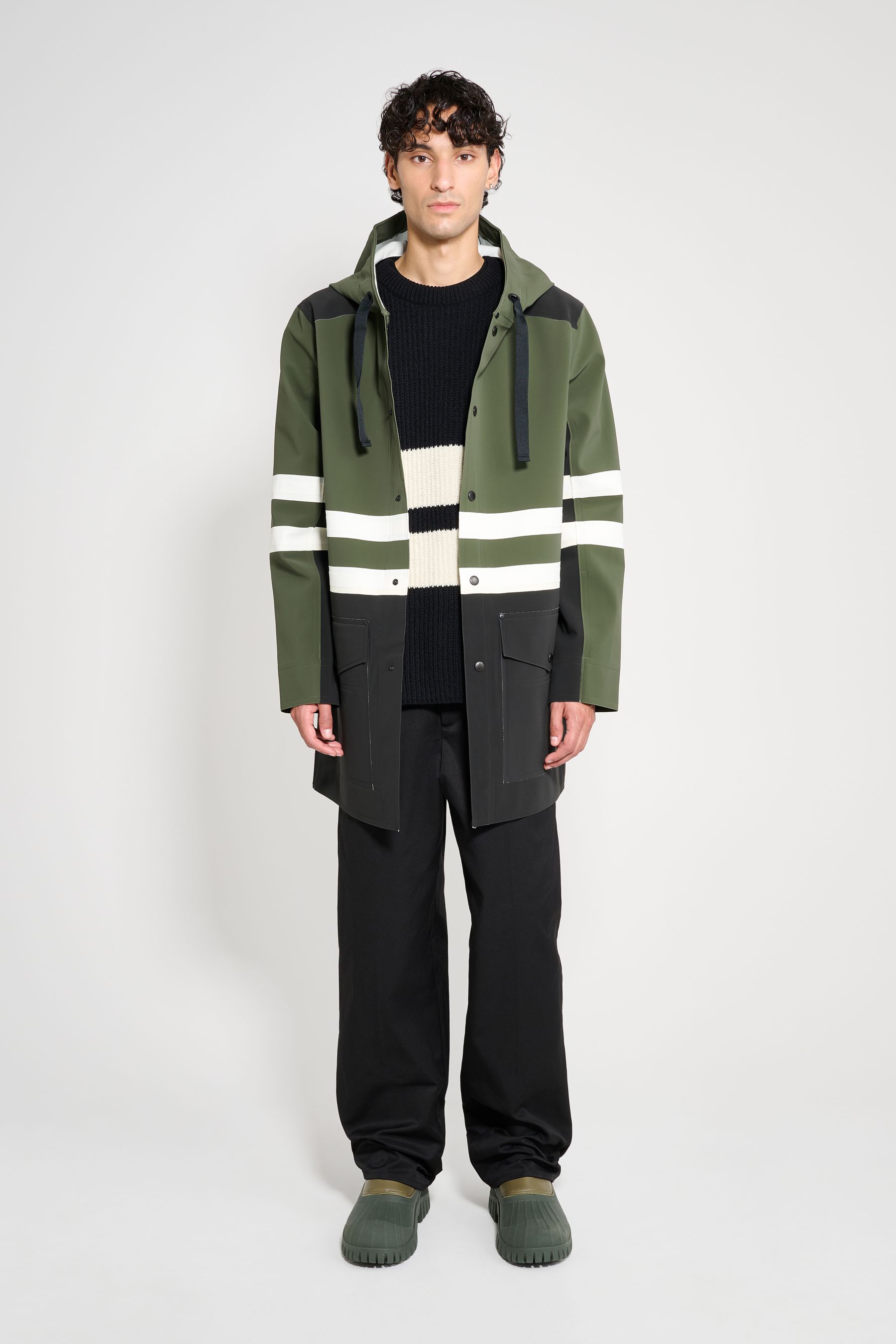 stutterheim nockeby raincoat black/green/white men jackets raincoats